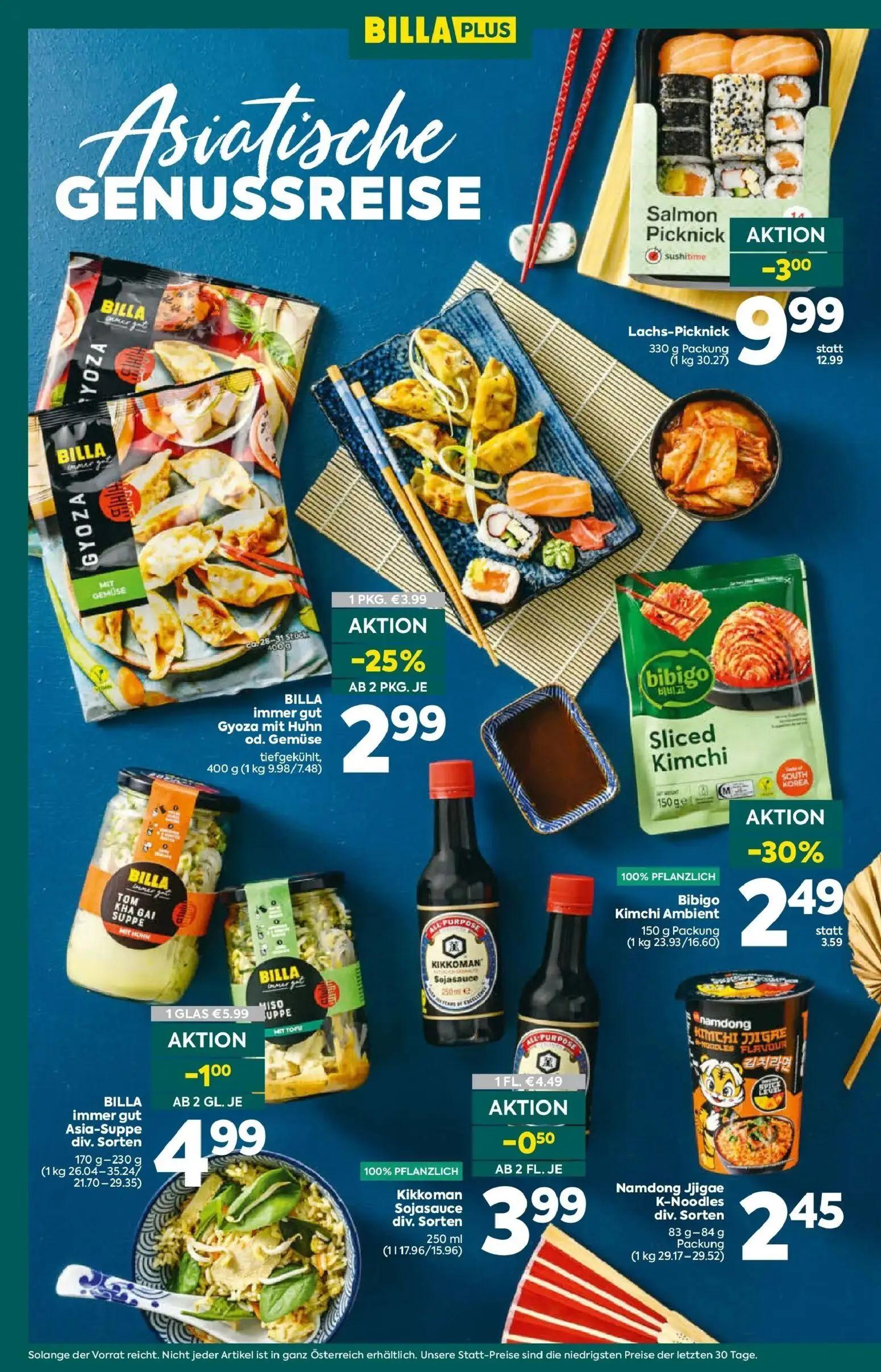 Billa Plus Prospekt, Seite 6 von 16 — Salmon Picknick, Bibigo Kimchi Ambient, BILLA immer gut Gyoza mit Huhn od. Gemüse