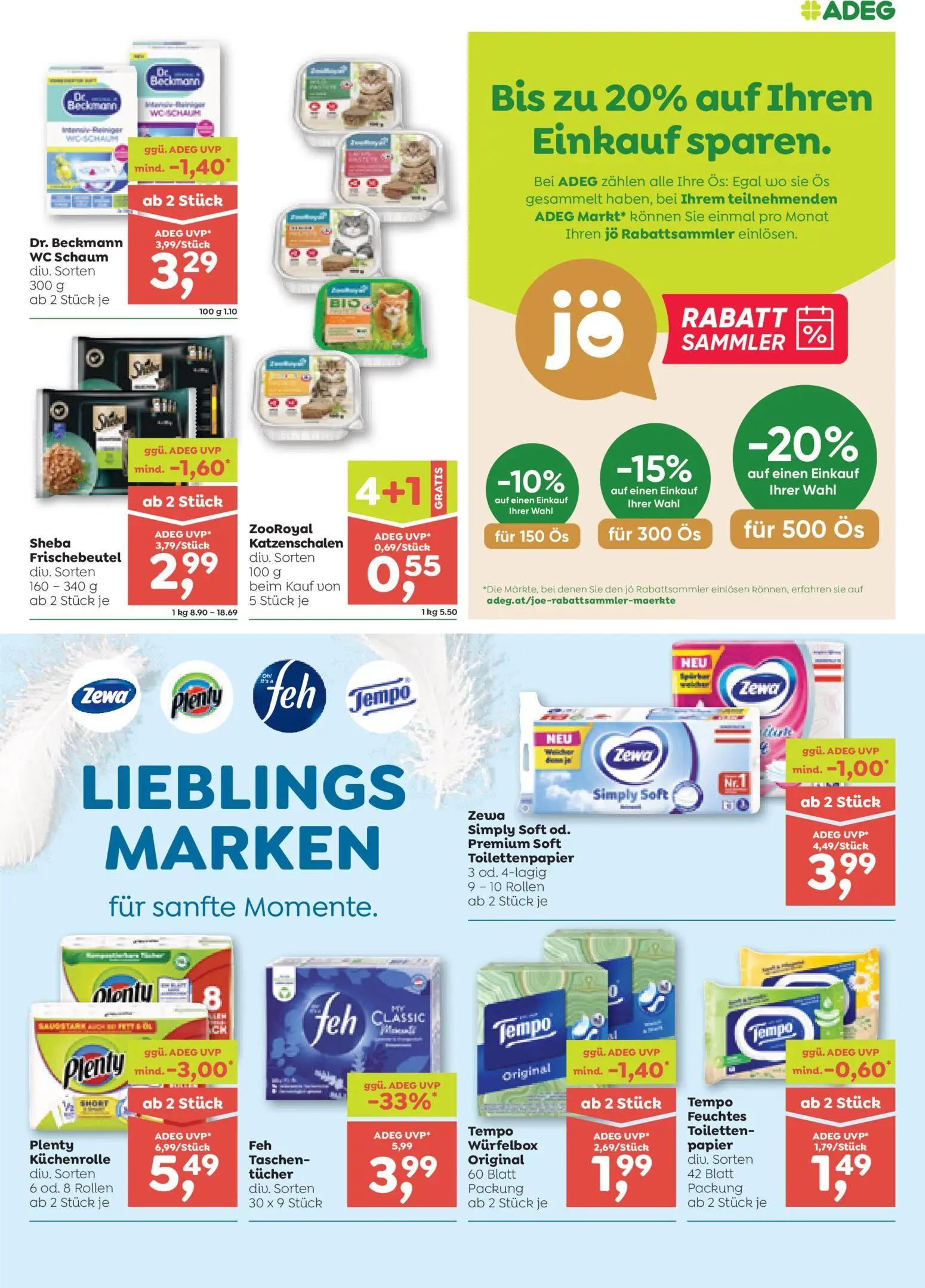 ADEG Prospekt, Seite 7 von 8 — Feh Taschen-tücher, Plenty Küchenrolle, Sheba Frischebeutel
