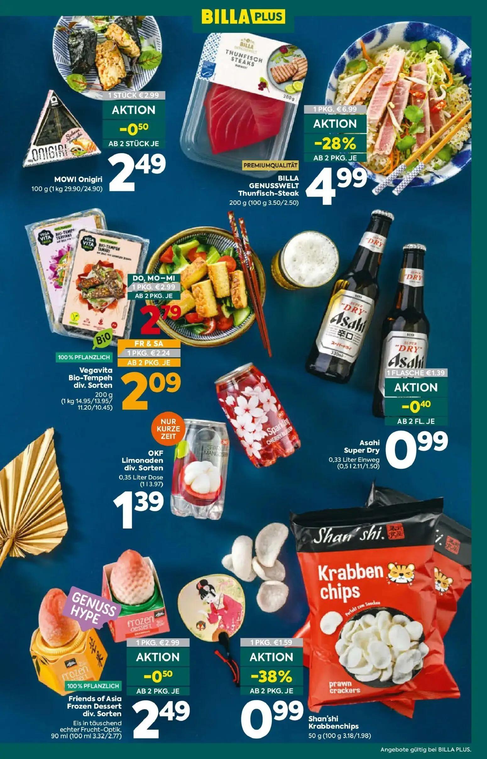 Billa Plus Prospekt, Seite 7 von 16 — BILLA GENUSSWELT Thunfisch-Steak, Shan'shi Krabbenchips, MOWI Onigiri