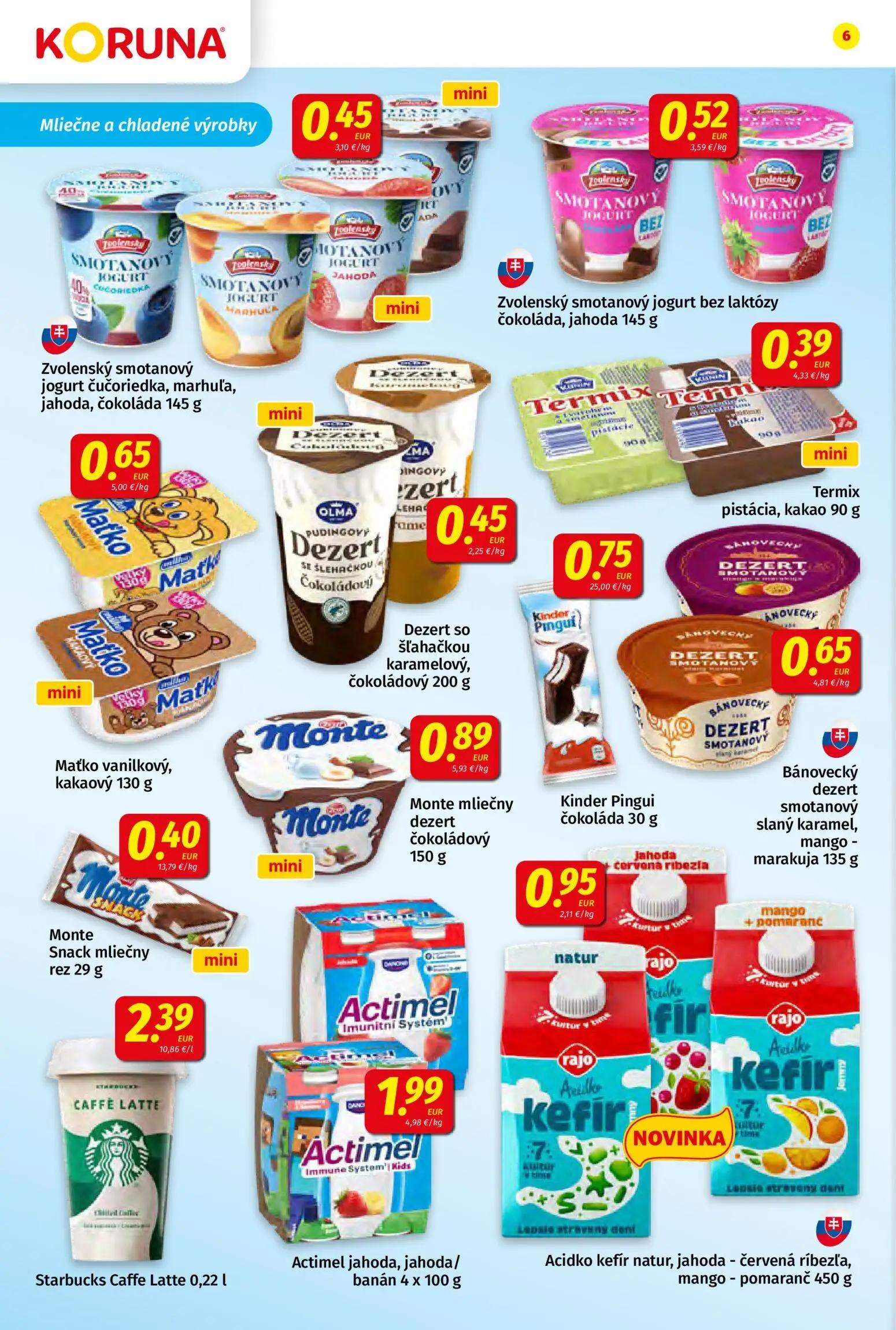 Koruna leták, strana 6 z 24 — Zvolenský smotanový jogurt čučoriedka, marhuľa, jahoda, čokoláda, Zvolenský smotanový jogurt b…