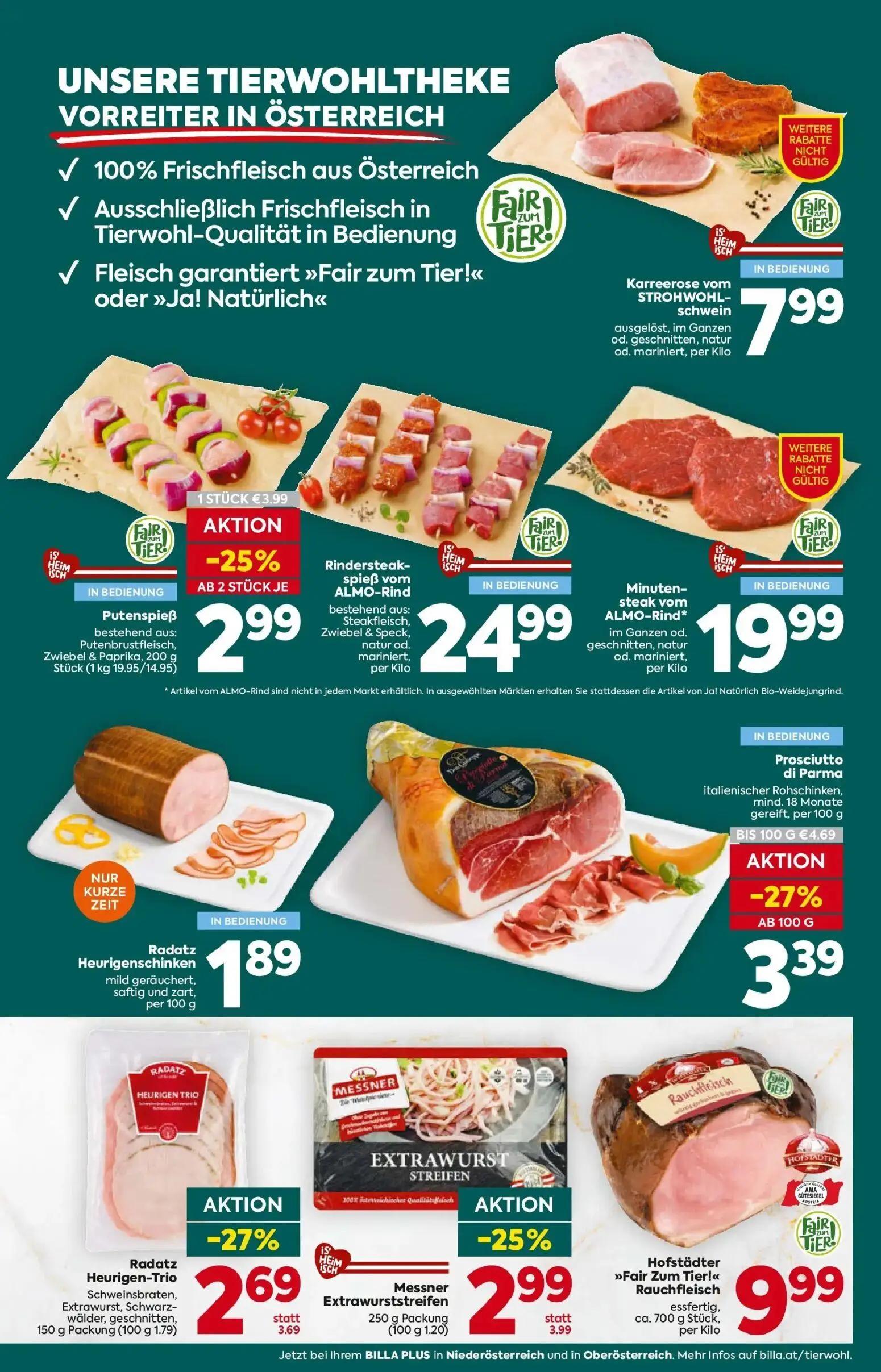 Billa Plus Prospekt, Seite 9 von 16 — Prosciutto di Parma, Putenspieß, Radatz Heurigen-Trio