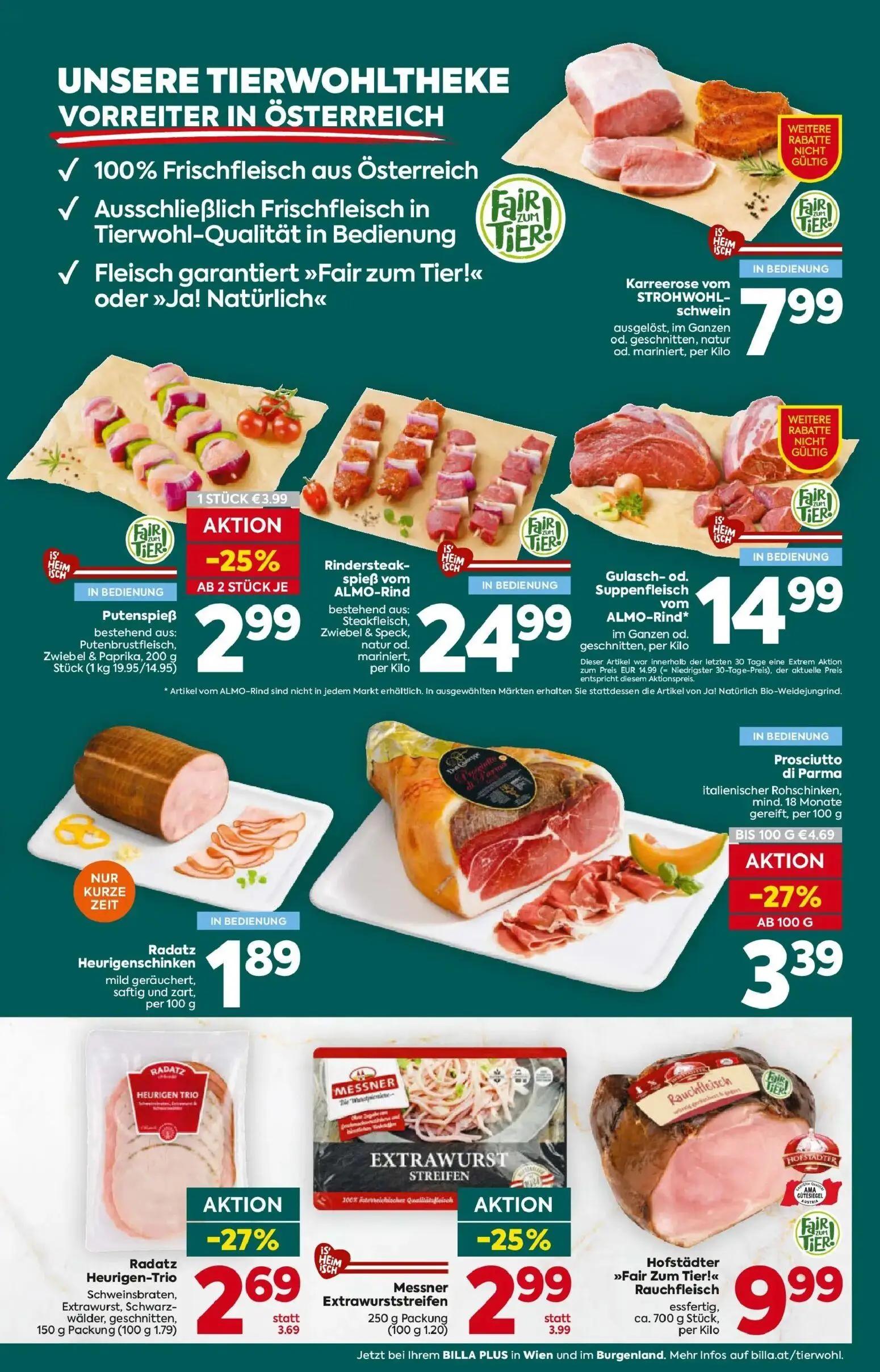 Billa Plus Prospekt, Seite 9 von 16 — Prosciutto di Parma, Putenspieß, Radatz Heurigen-Trio