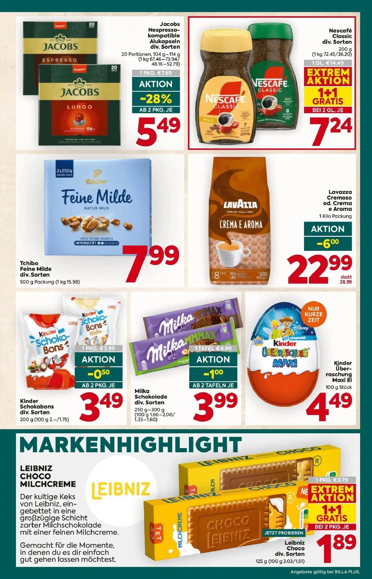 Billa Plus Prospekt, Seite 13 von 16 — Nescafé Classic div. Sorten, Lavazza Cremoso od. Crema e Aroma, Jacobs Nespresso-komp…