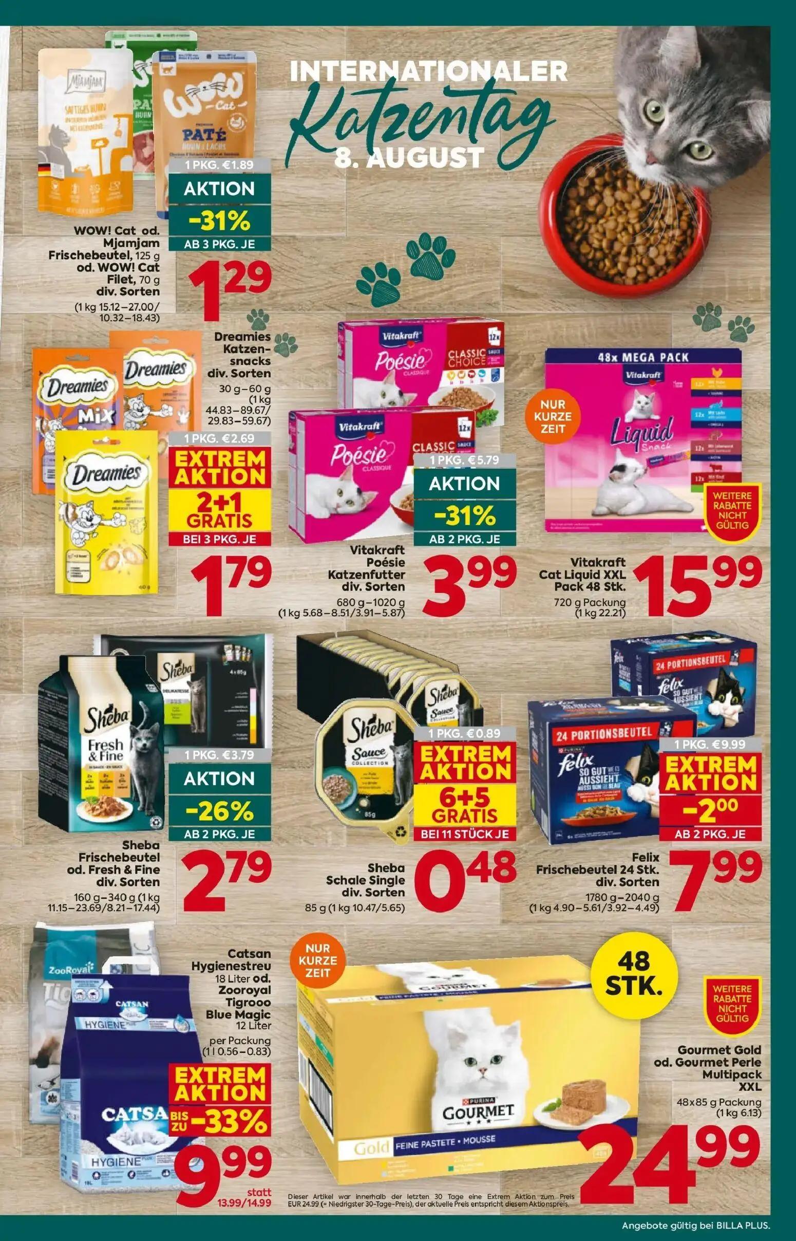 Billa Plus Prospekt, Seite 15 von 16 — Catsan Hygienestreu 18 Liter od. Zooroyal Tigrooo Blue Magic 12 Liter, Felix Frischeb…