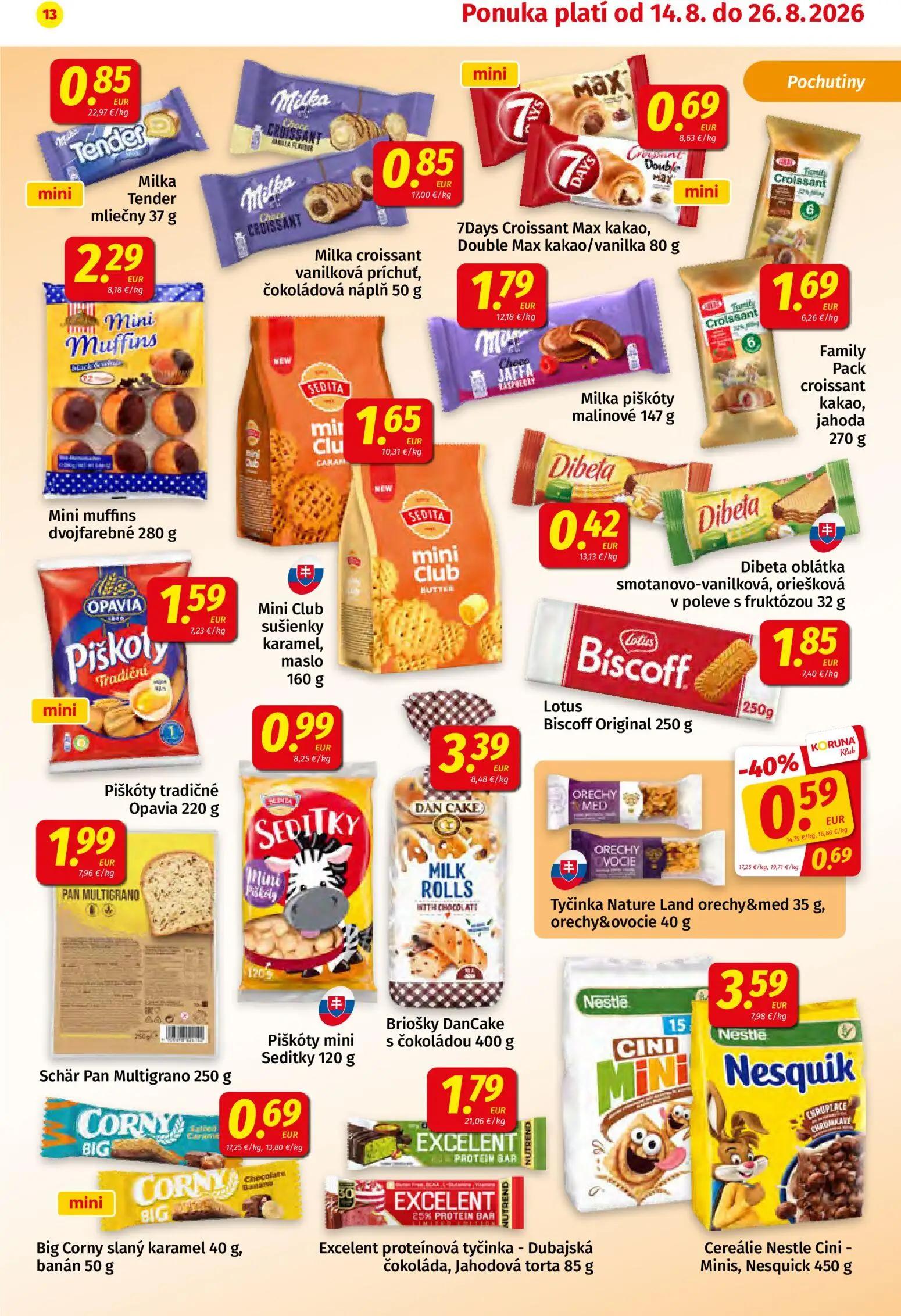 Koruna leták, strana 13 z 24 — Tyčinka Nature Land orechy&med, Tyčinka Nature Land orechy&ovocie, Milka Tender mliečny