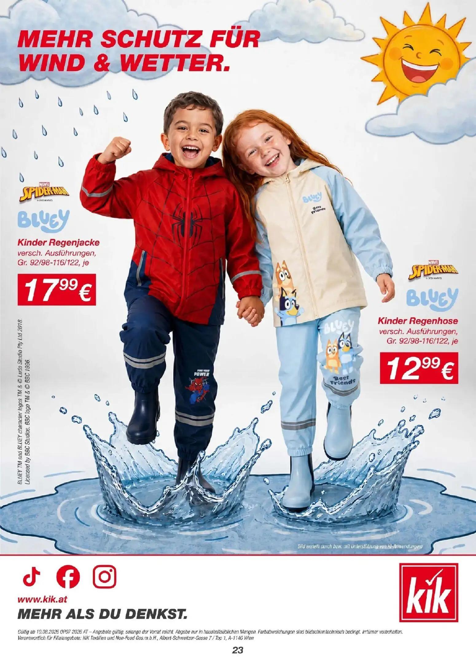 MPREIS Prospekt, Seite 23 von 23 — Kinder Regenjacke, Kinder Regenhose