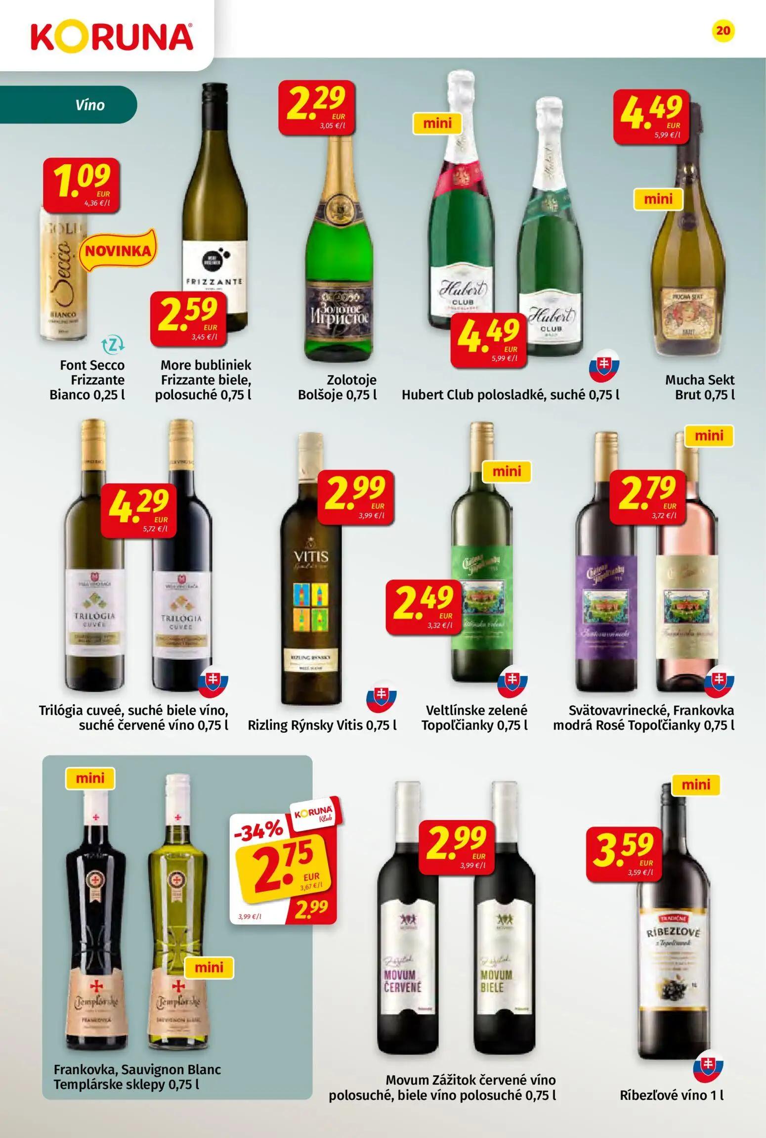 Koruna leták, strana 20 z 24 — Frankovka, Sauvignon Blanc Templárske sklepy, Font Secco Frizzante Bianco, More bubliniek Fri…