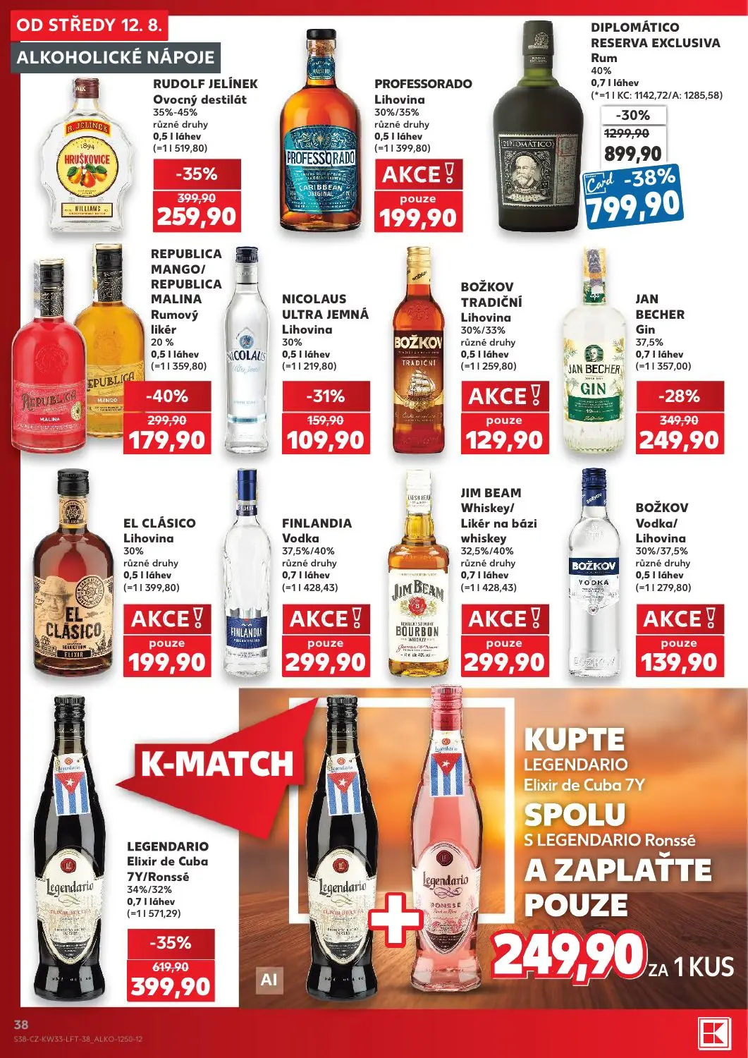 Kaufland leták, strana 38 z 52 — DIPLOMÁTICO RESERVA EXCLUSIVA Rum, LEGENDARIO Elixir de Cuba 7Y/Ronssé