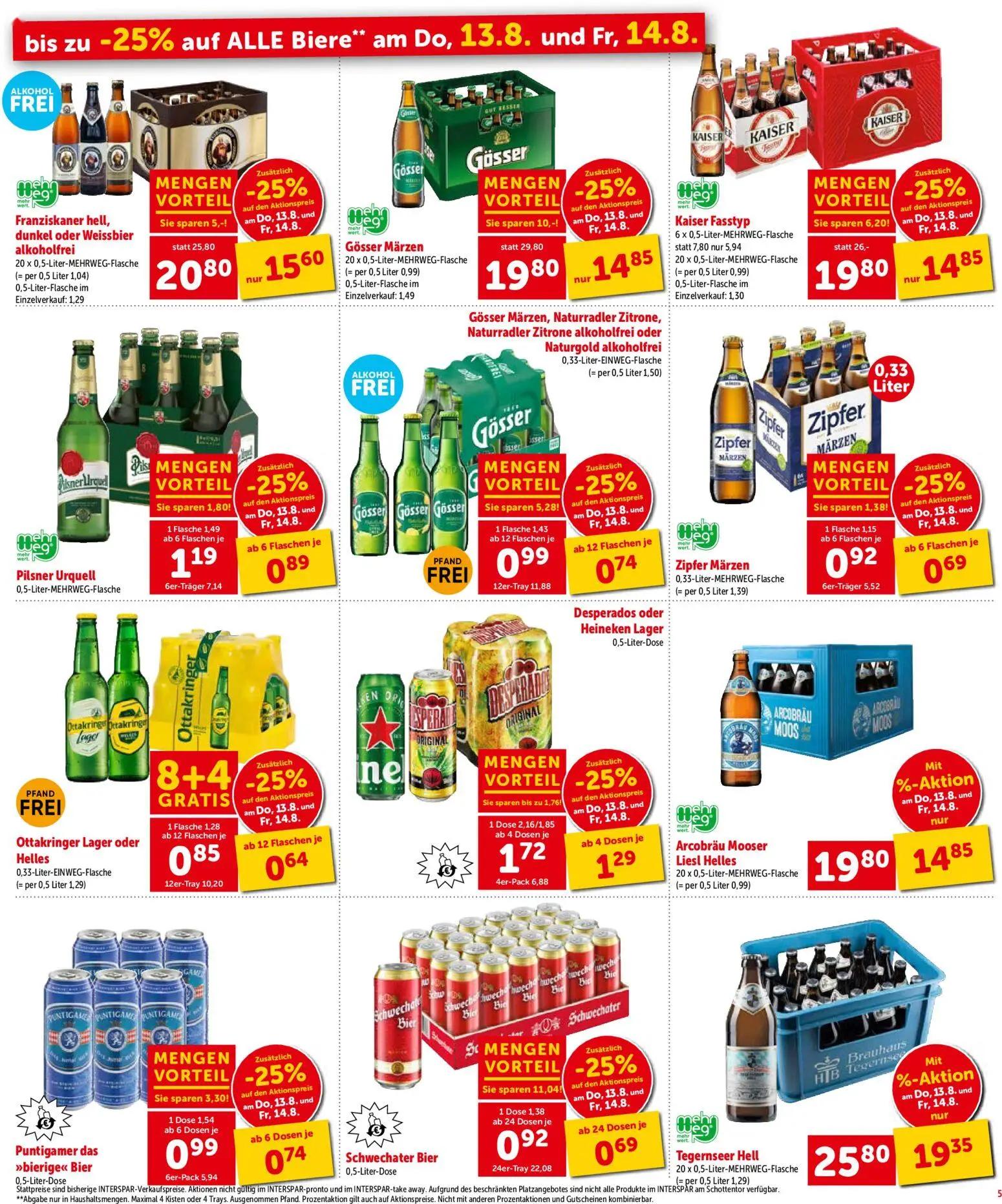 Interspar Prospekt, Seite 5 von 20 — Gösser Märzen, Kaiser Fasstyp, Franziskaner hell, dunkel oder Weissbier alkoholfrei