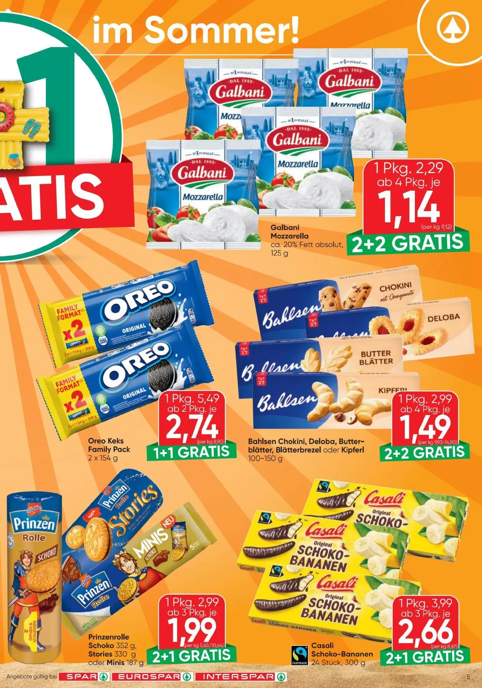 Spar Prospekt, Seite 5 von 20 — Oreo Keks Family Pack, Bahlsen Chokini, Deloba, Butterblätter, Blätterbrezel oder Kipferl