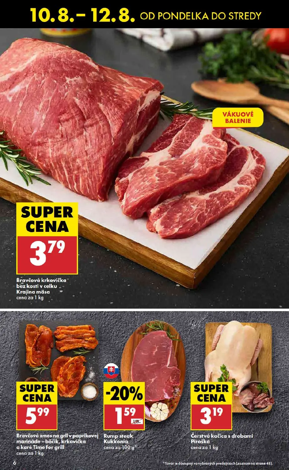 Biedronka leták, strana 6 z 11 — Rump steak Kukkonia, Bravčová krkovička bez kosti v celku Krajina mäsa, Bravčová zmes na gr…