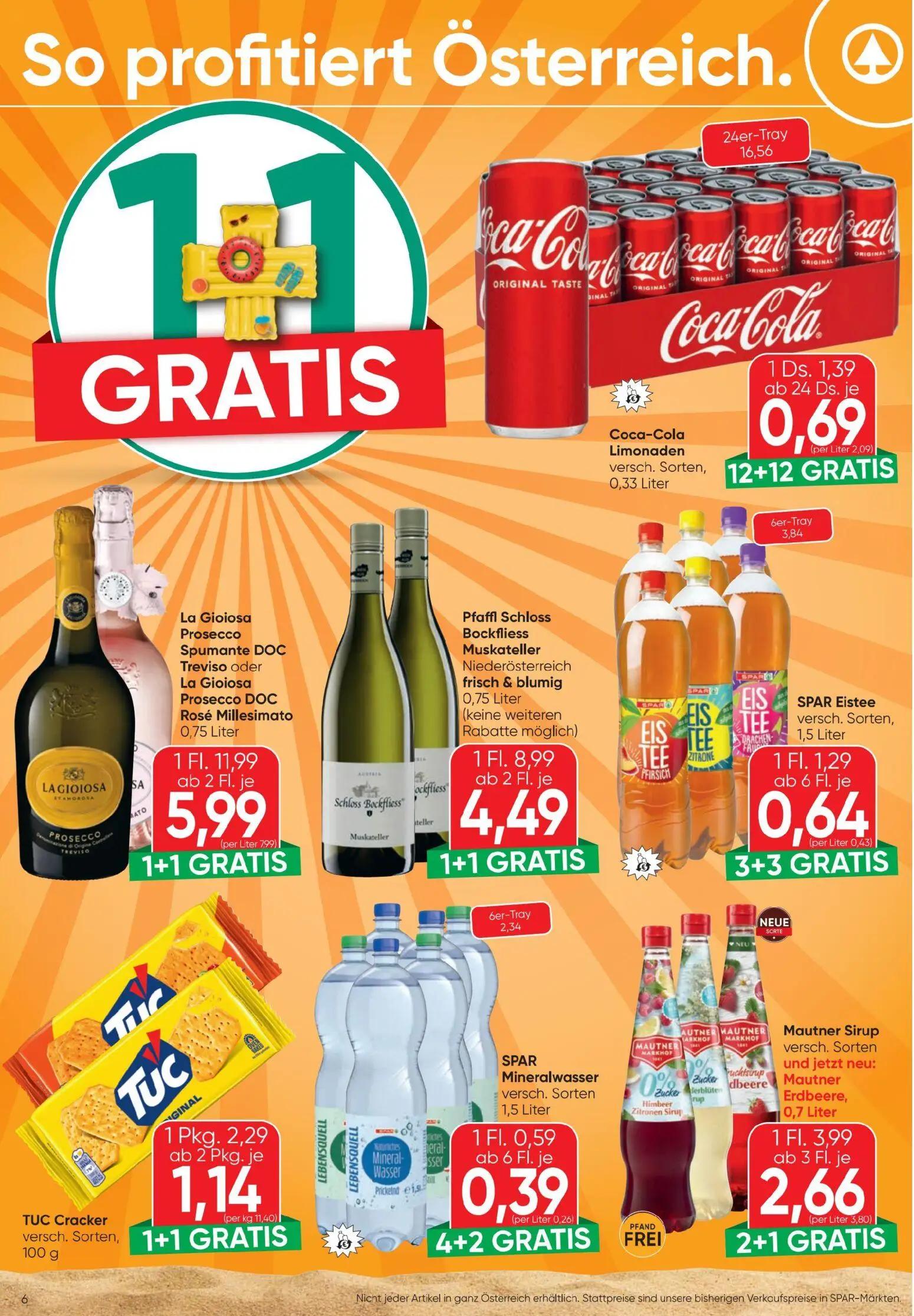 Spar Prospekt, Seite 6 von 20 — TUC Cracker, Coca-Cola Limonaden, SPAR Eistee