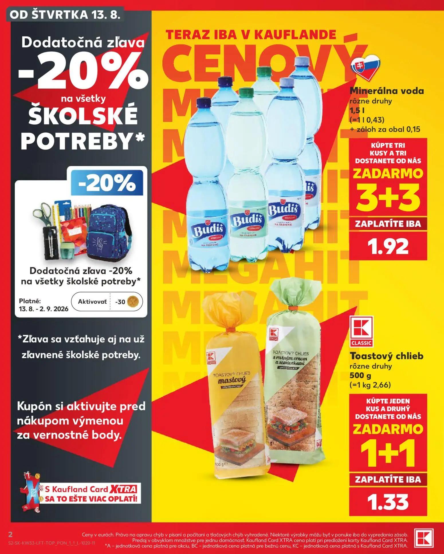 Kaufland leták, strana 2 z 80 — Minerálna voda, Toastový chlieb