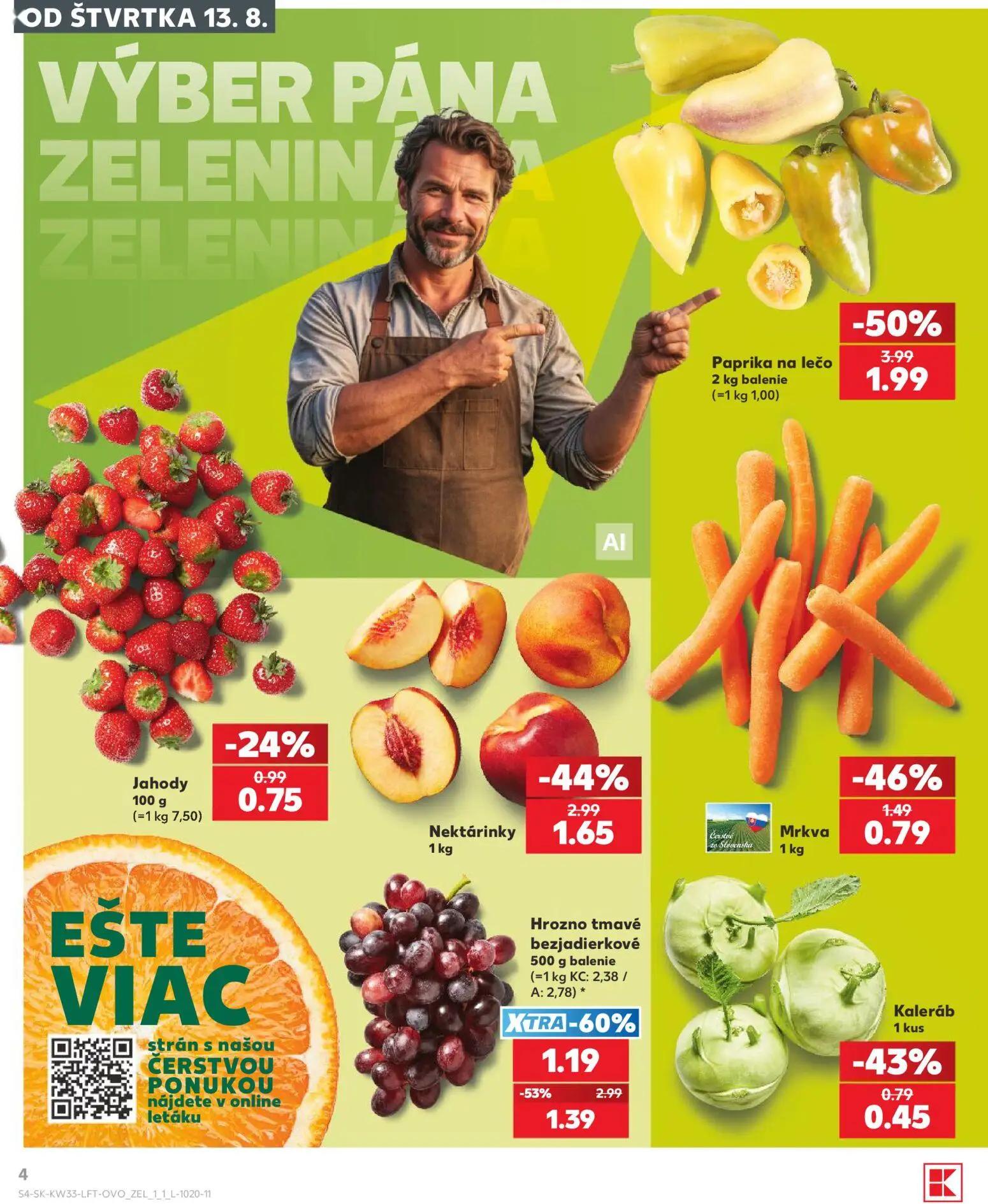 Kaufland leták, strana 4 z 80 — Paprika na lečo, Hrozno tmavé bezjadierkové, Nektárinky