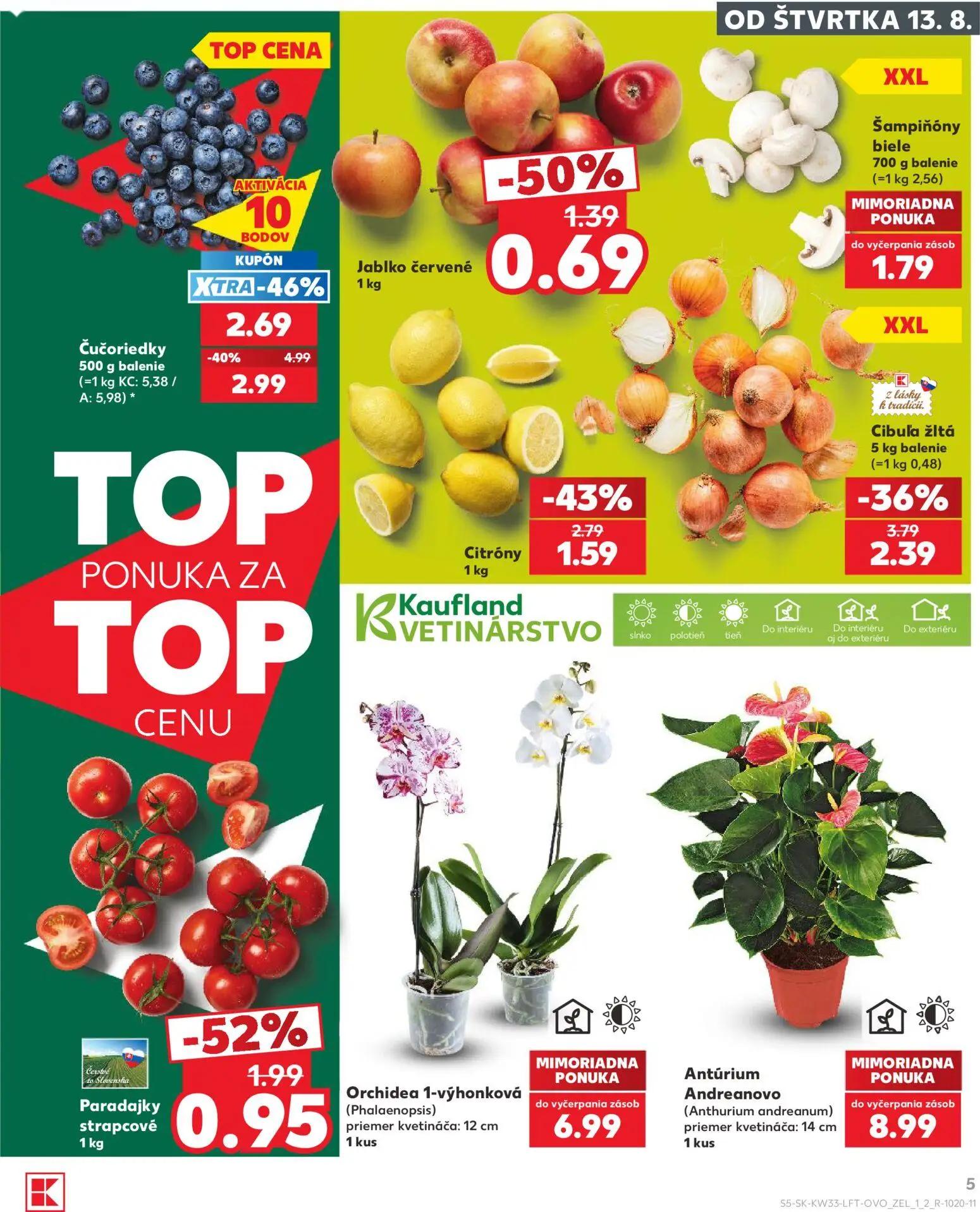Kaufland leták, strana 5 z 80 — Čučoriedky, Cibuľa žltá, Citróny