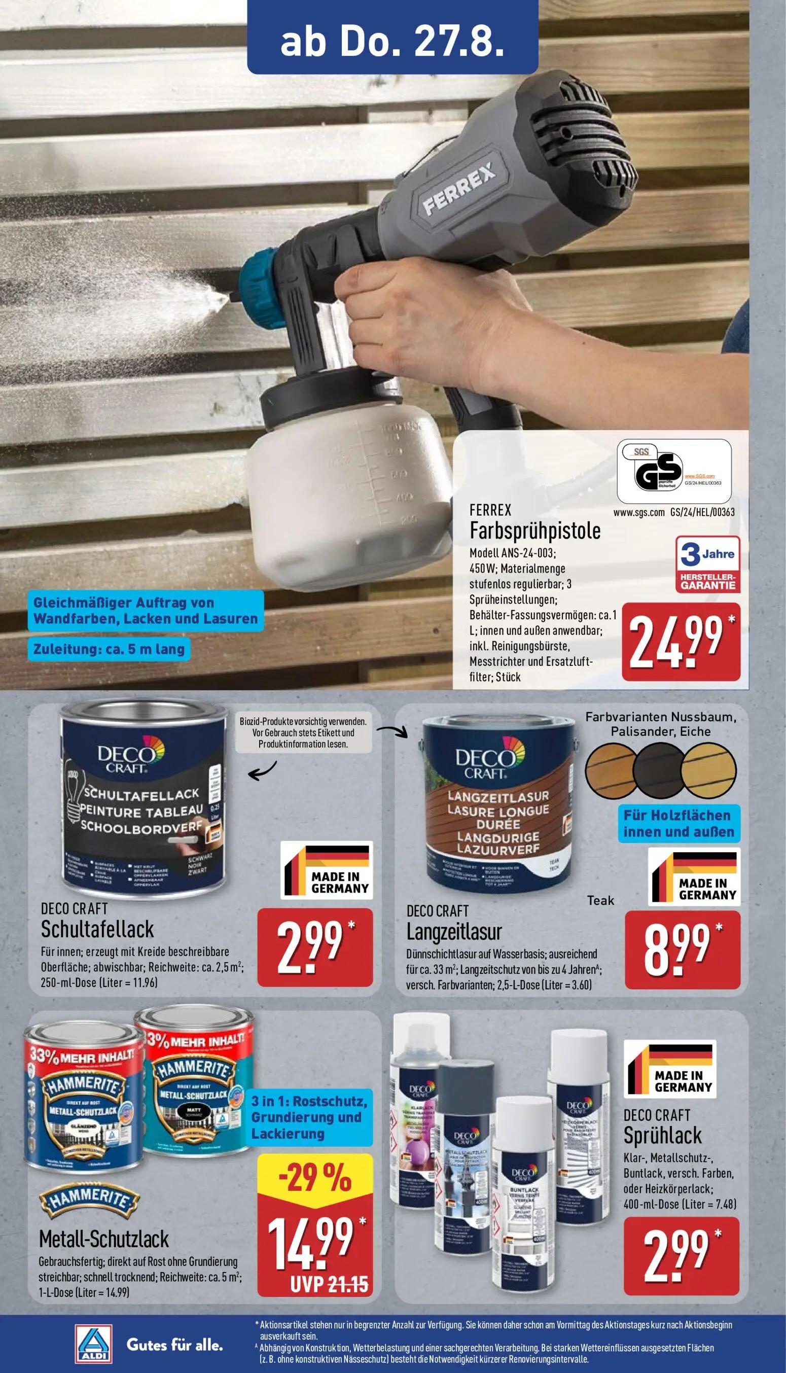 Aldi Nord Prospekt, Seite 11 von 14 — HAMMERITE Metall-Schutzlack, FERREX Farbsprühpistole, DECO CRAFT Schultafellack