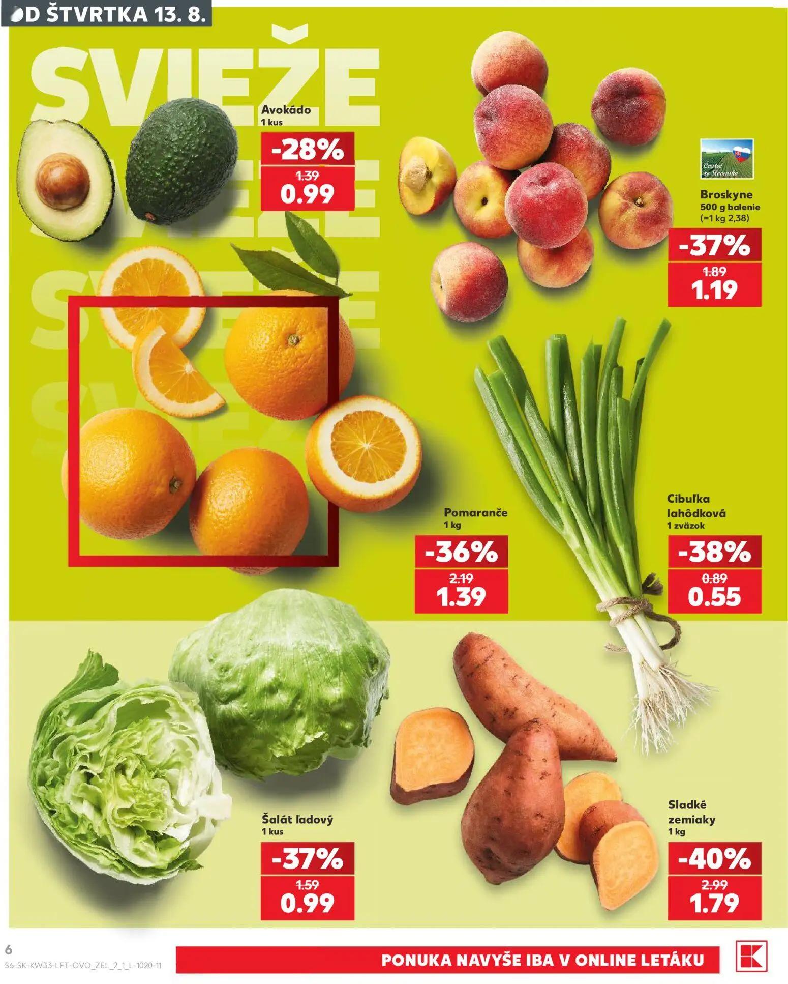 Kaufland leták, strana 6 z 80 — Sladké zemiaky, Pomaranče, Broskyne