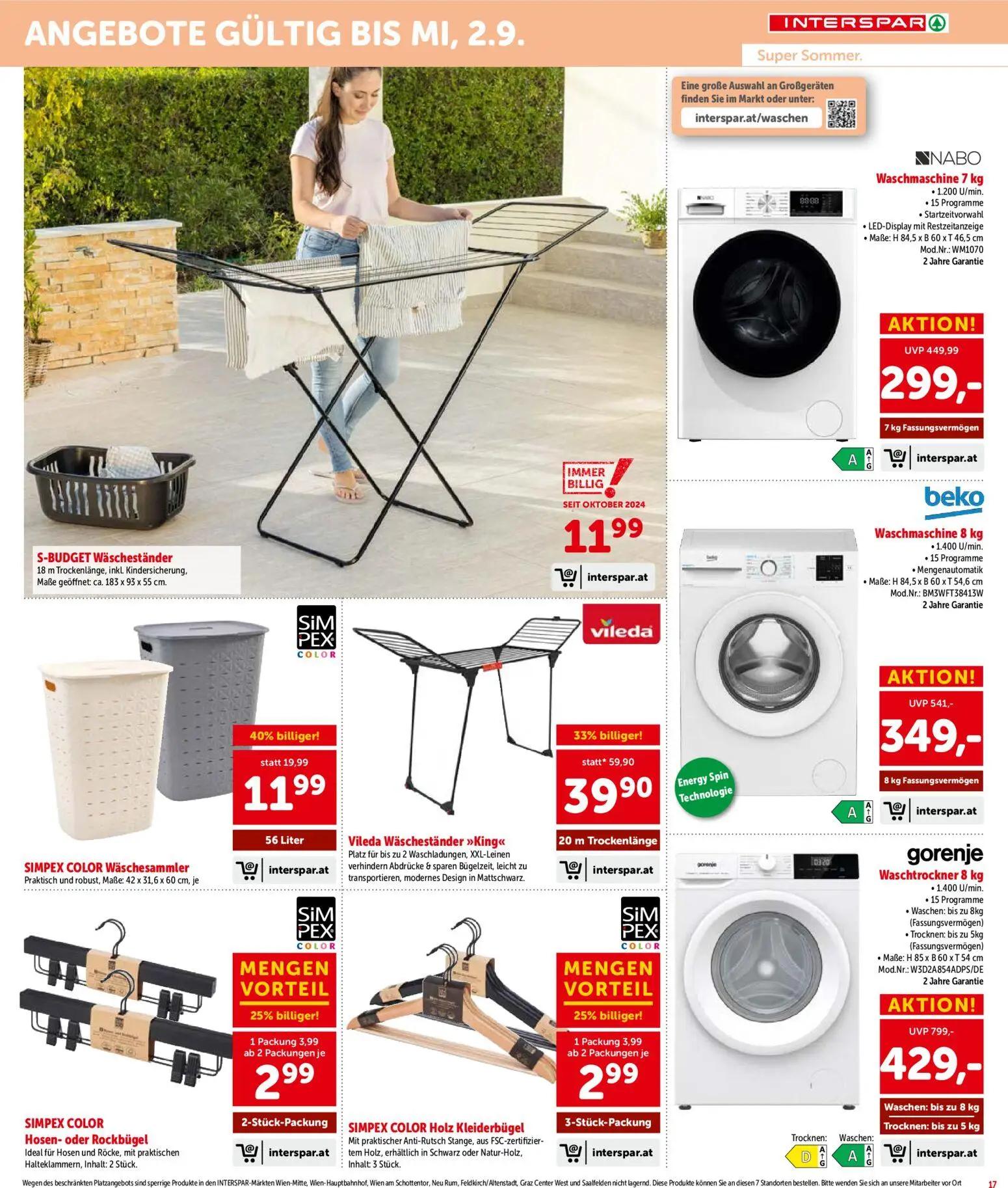 Interspar Prospekt, Seite 17 von 20 — gorenje Waschtrockner 8 kg, beko Waschmaschine 8 kg, NABO Waschmaschine 7 kg