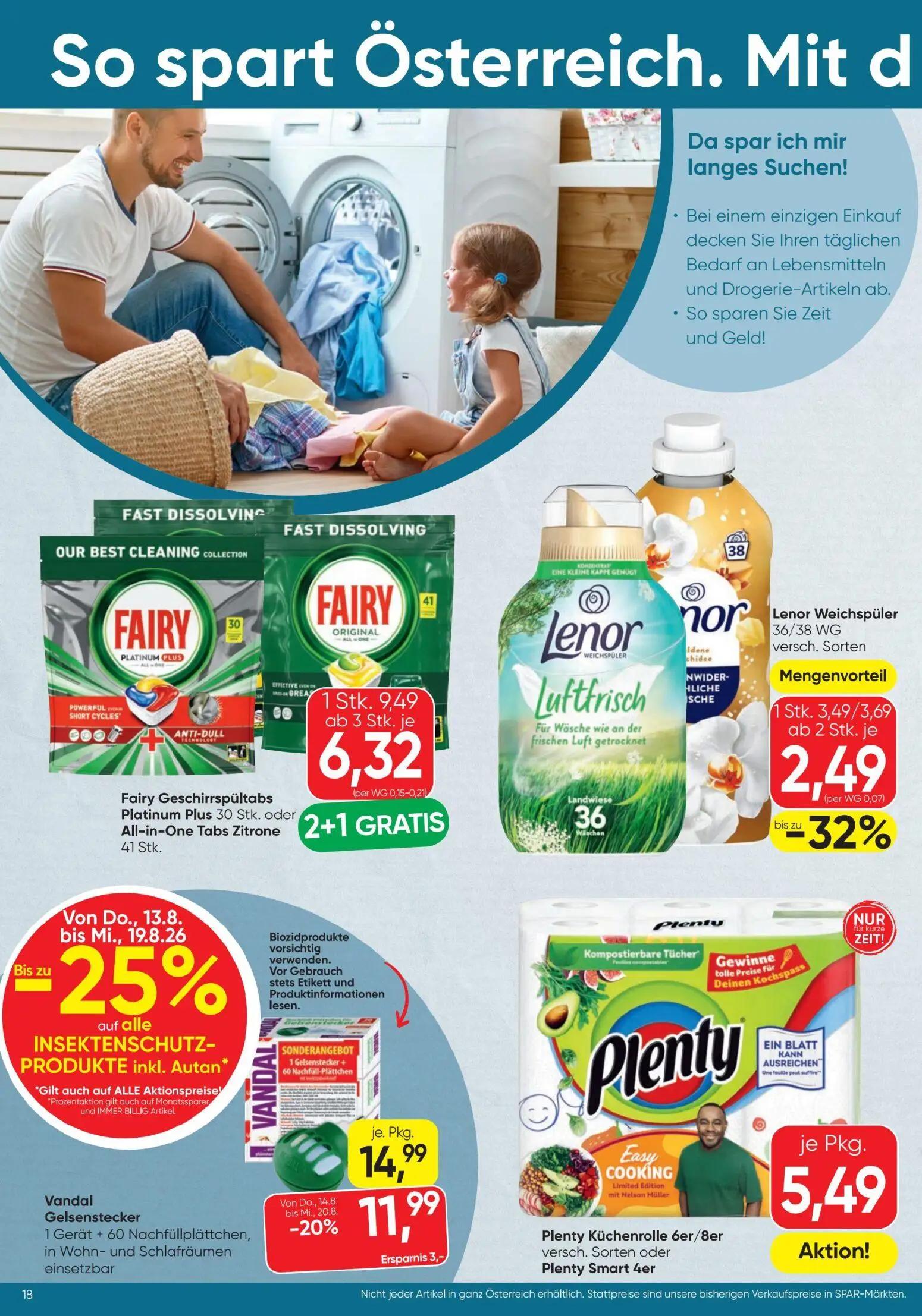Spar Prospekt, Seite 18 von 20 — Fairy Geschirrspültabs Platinum Plus 30 Stk. oder All-in-One Tabs Zitrone 41 Stk., Lenor We…