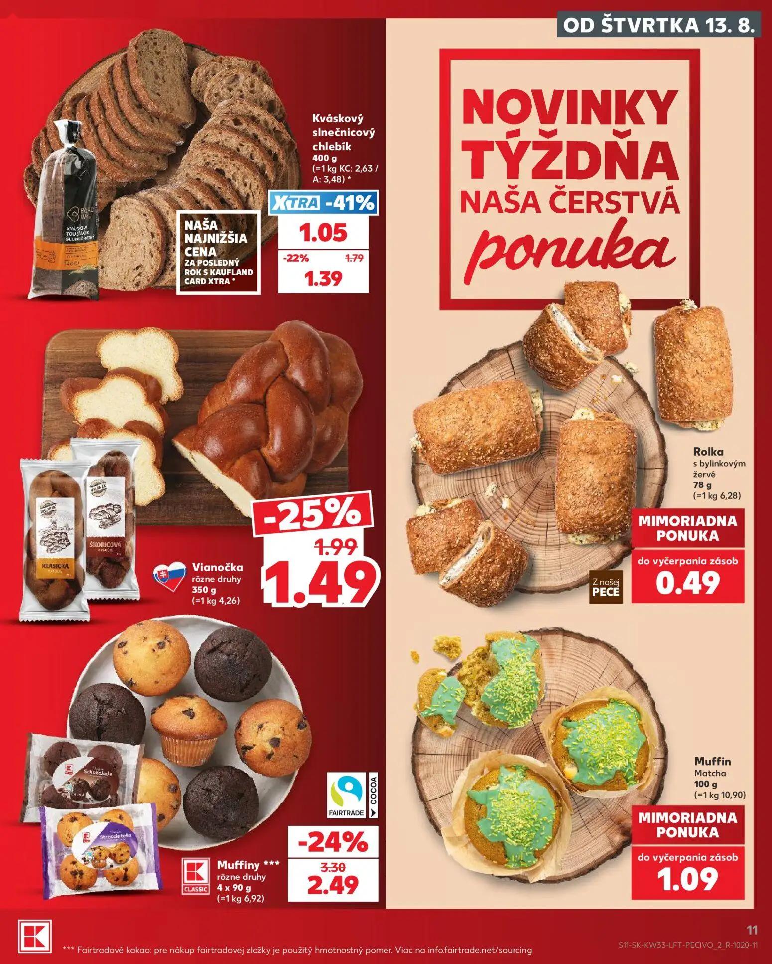 Kaufland leták, strana 11 z 80 — Muffiny rôzne druhy, Kváskový slnečnicový chlebík, Vianočka rôzne druhy