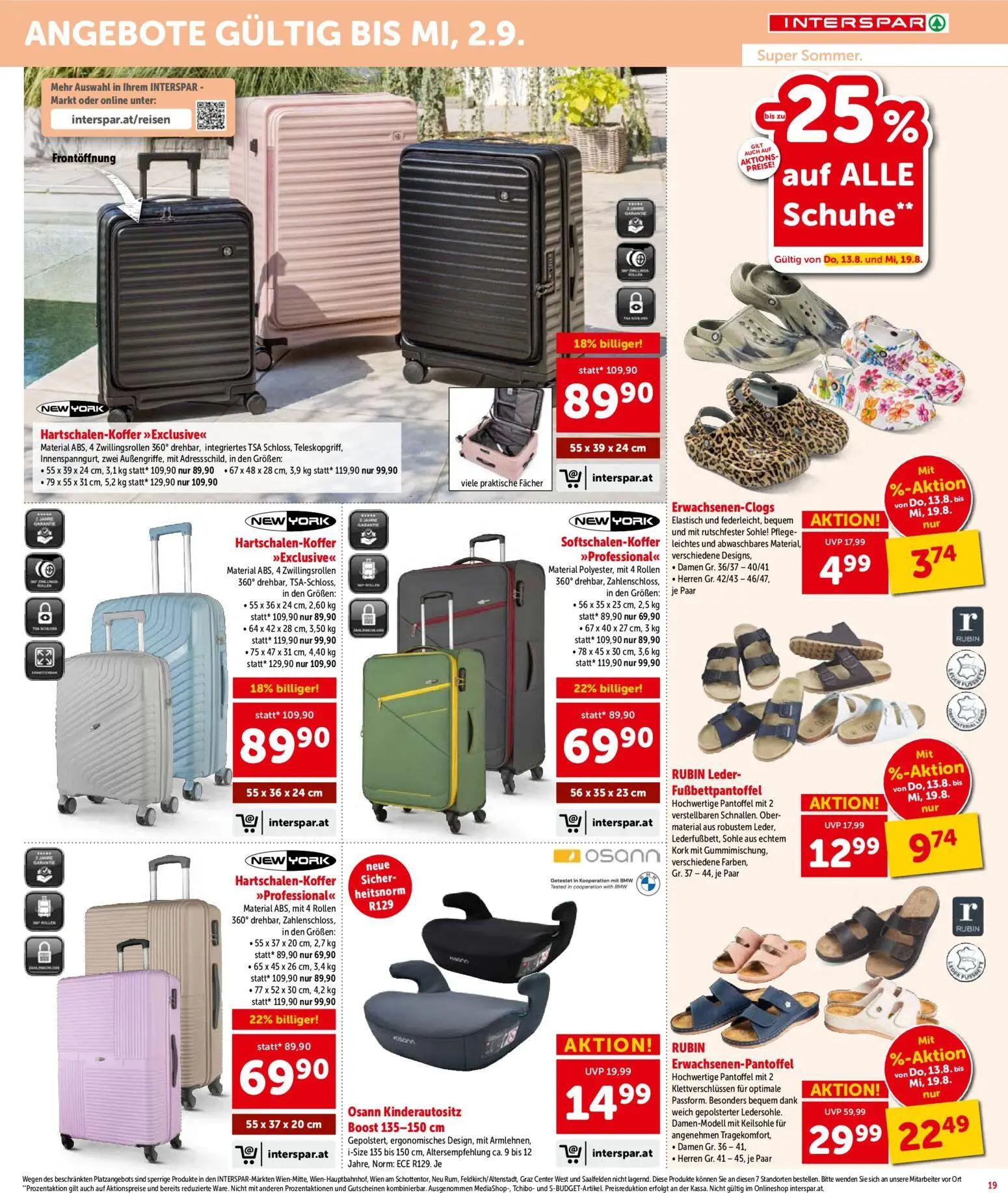 Interspar Prospekt, Seite 19 von 20 — RUBIN Erwachsenen-Pantoffel, Hartschalen-Koffer, Hartschalen-Koffer