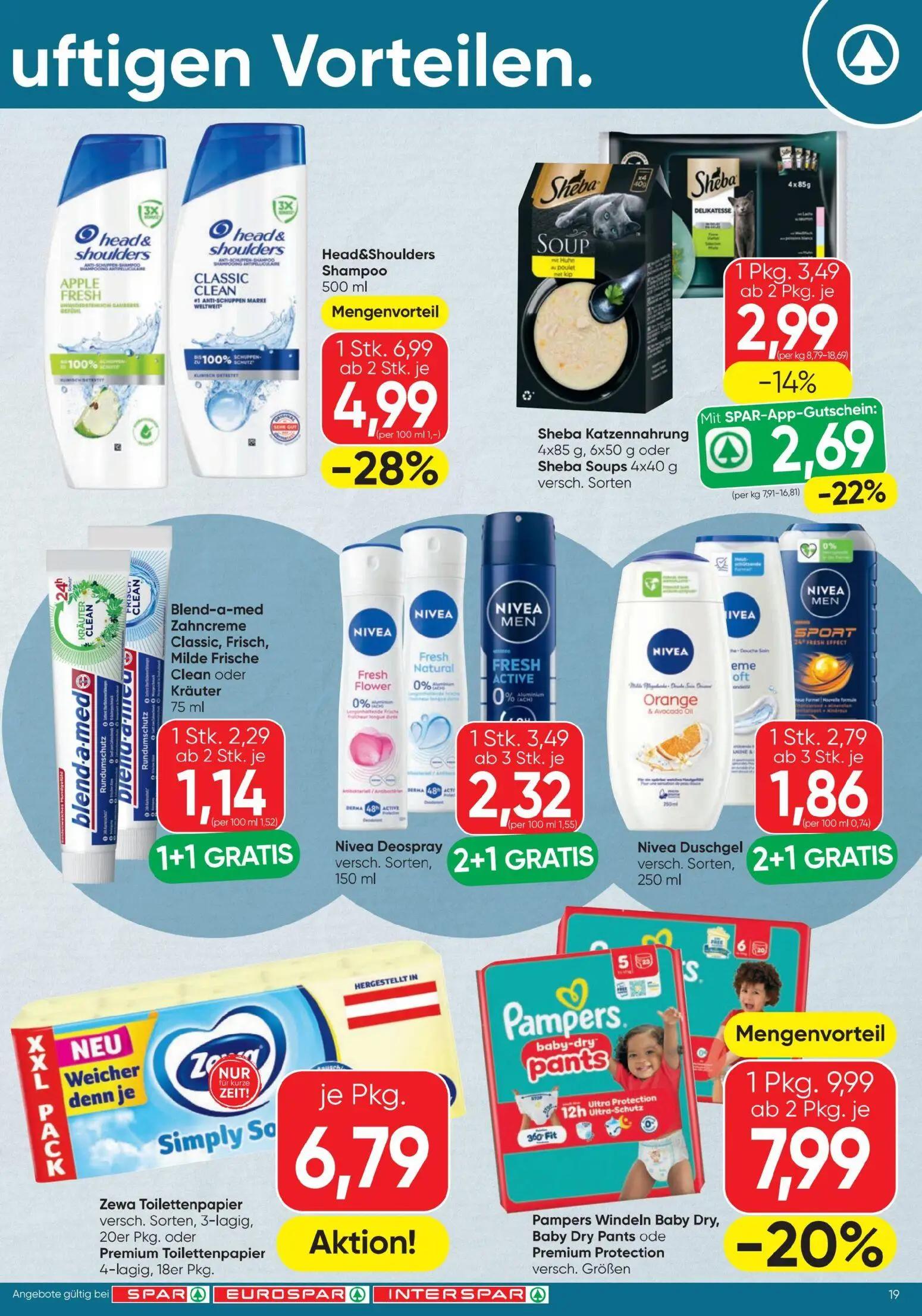 Spar Prospekt, Seite 19 von 20 — Head&Shoulders Shampoo, Nivea Deospray, Blend-a-med Zahncreme