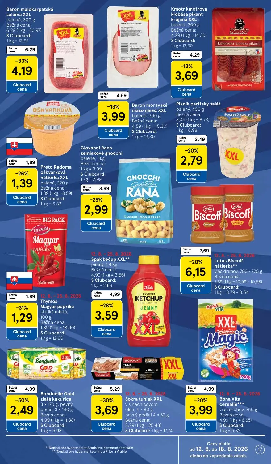 Tesco leták, strana 17 z 54 — Lotus Biscoff nátierka, Bona Vita cereálie