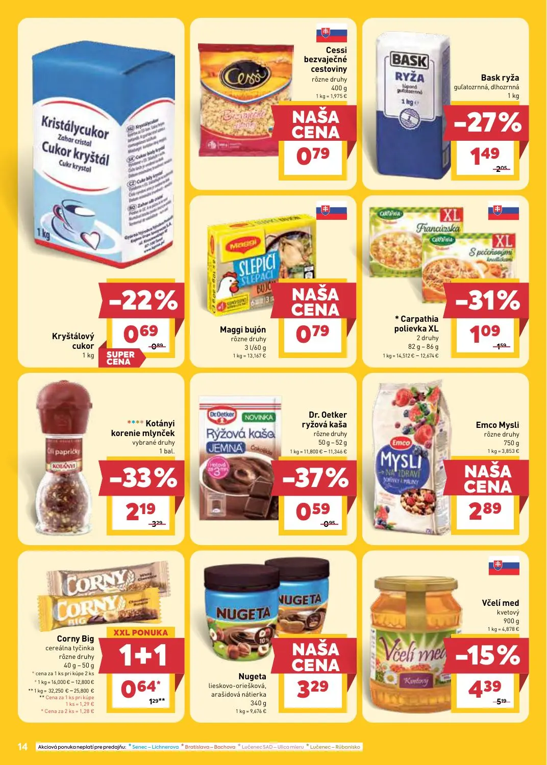 Billa leták, strana 14 z 33 — Kotányi korenie mlynček, Včelí med kvetový, Corny Big cereálna tyčinka