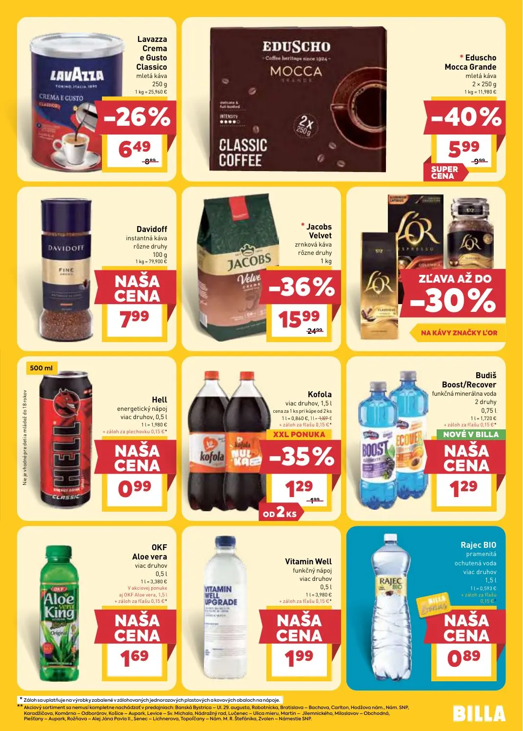 Billa leták, strana 19 z 33 — Jacobs Velvet, Eduscho Mocca Grande, Lavazza Crema e Gusto Classico