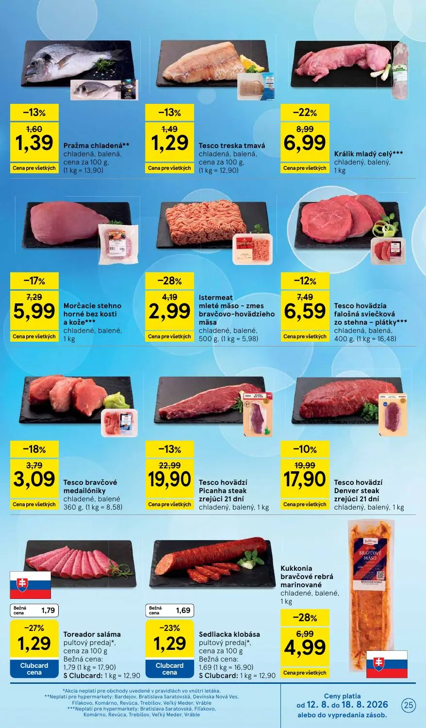 Tesco leták, strana 25 z 54 — Tesco hovädzí Picanha steak zrejúci 21 dní, Kukkonia bravčové rebrá marinované