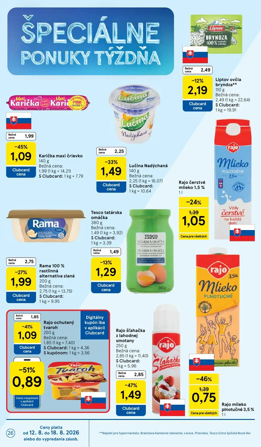 Tesco leták, strana 26 z 54 — Rajo čerstvé mlieko 1,5 %
