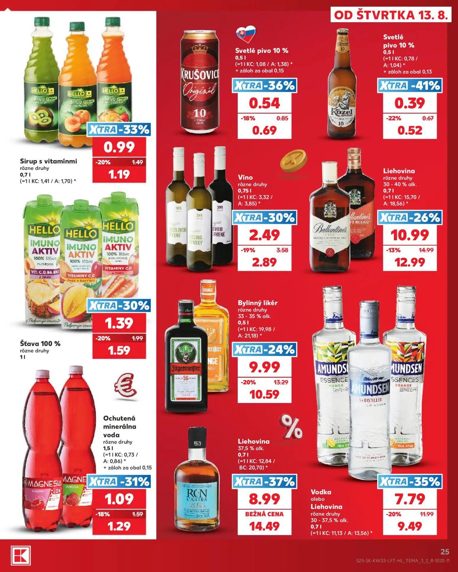 Kaufland leták, strana 25 z 80 — Šťava 100%, Ochutená minerálna voda