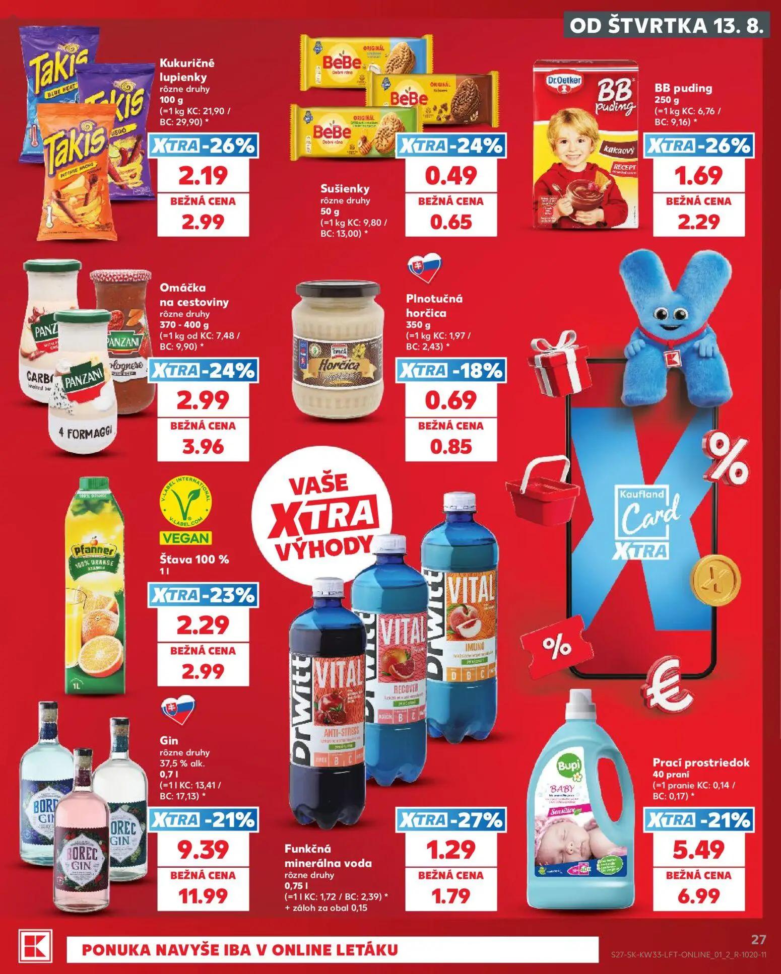 Kaufland leták, strana 27 z 80 — Kukuričné lupienky, Šťava 100%, Funkčná minerálna voda