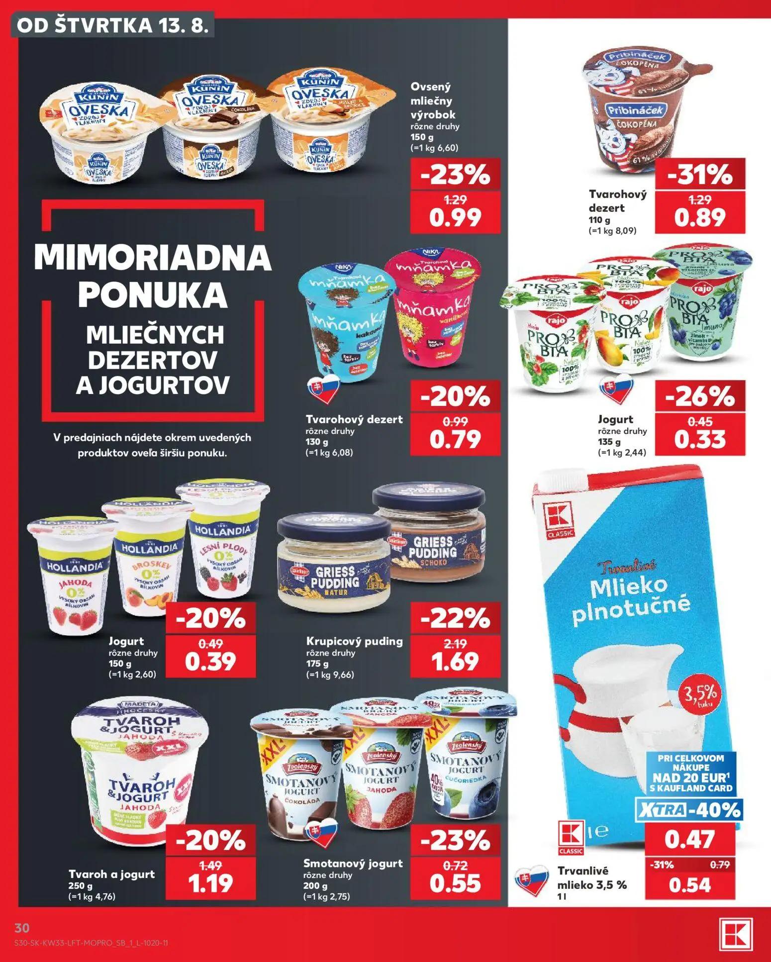 Kaufland leták, strana 30 z 80 — Trvanlivé mlieko 3,5%, Smotanový jogurt, Jogurt