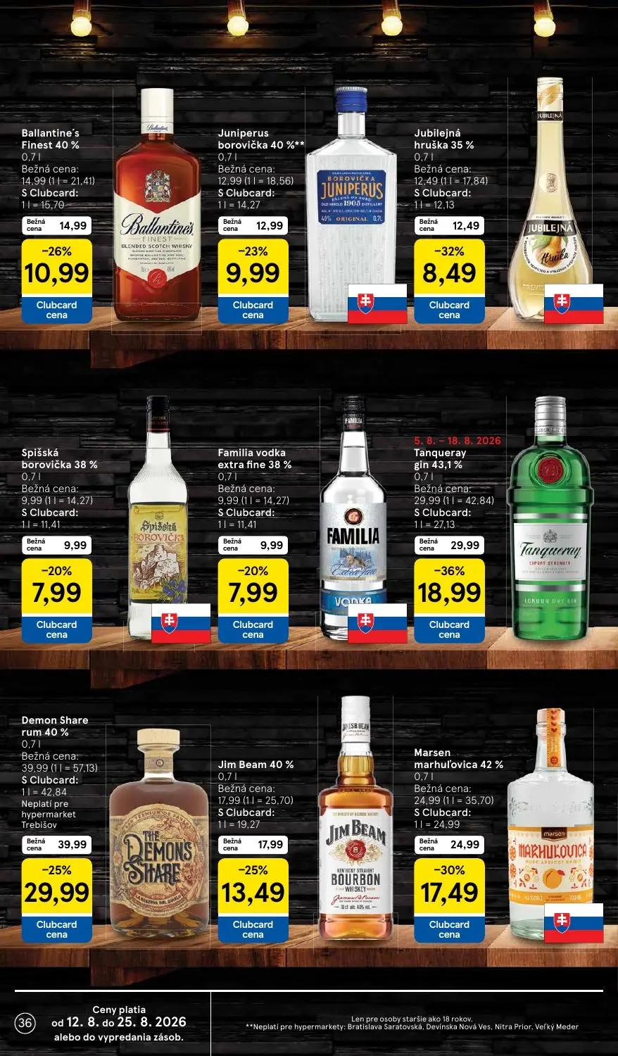 Tesco leták, strana 36 z 54 — Tanqueray gin, Demon Share rum