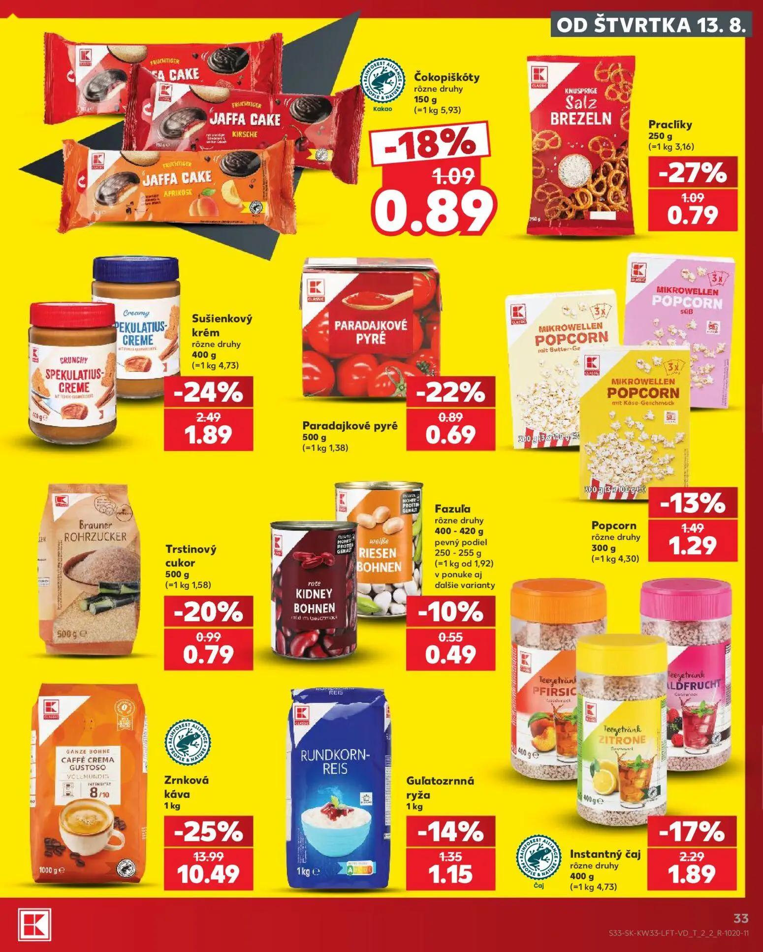 Kaufland leták, strana 33 z 80 — Zrnková káva, Čokopiškóty, Guľatozrnná ryža