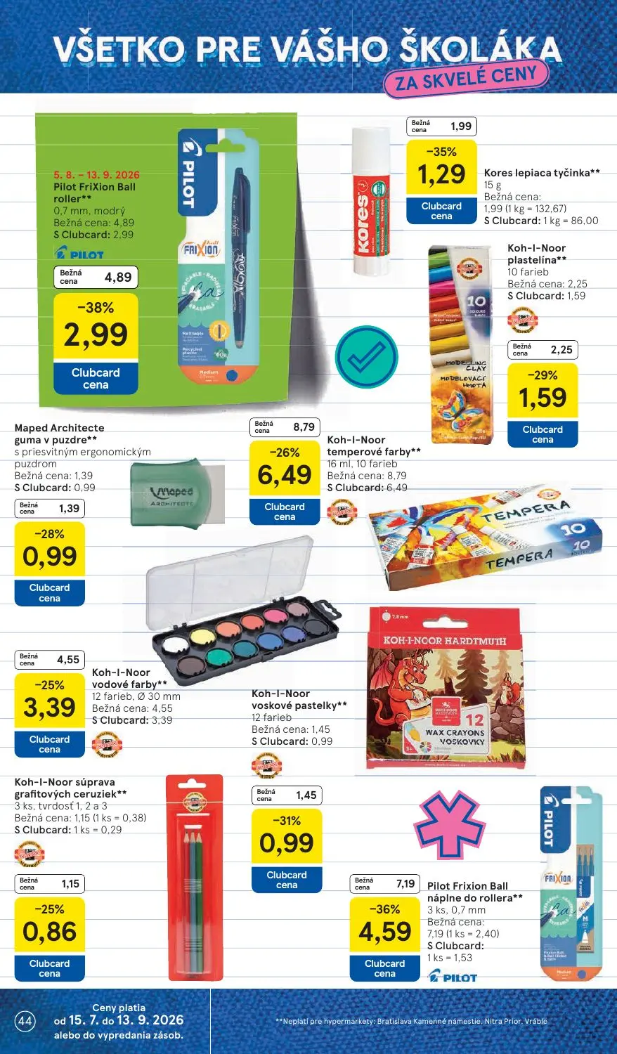 Tesco leták, strana 44 z 54 — Koh-I-Noor temperové farby**, Pilot Frixion Ball roller**