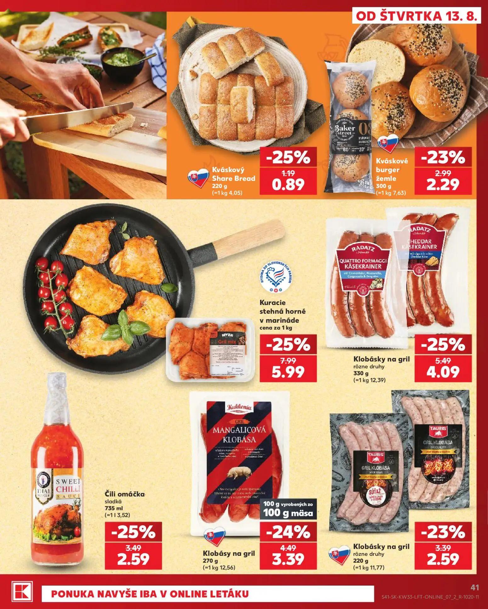 Kaufland leták, strana 41 z 80 — Kuracie stehná horné v marináde, Klobásky na gril, Klobásy na gril
