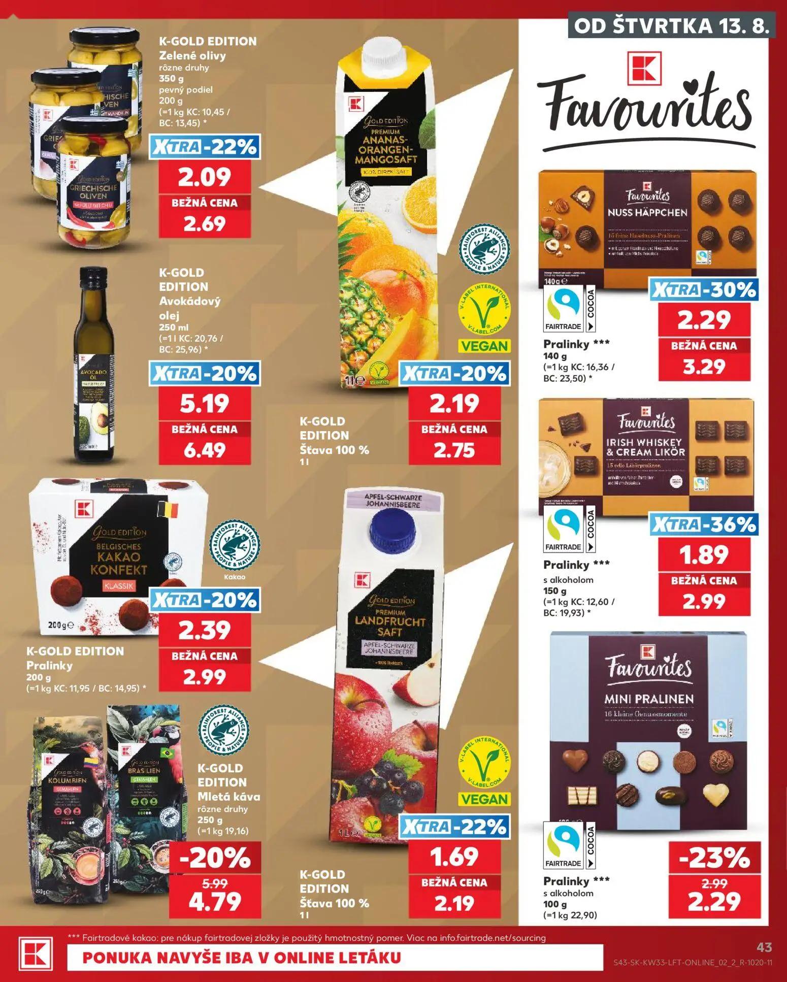 Kaufland leták, strana 43 z 80 — IRISH WHISKEY & CREAM LIKÖR, PREMIUM ANANÁS-ORANGEN-MANGOSAFT, PREMIUM LANDFRUCHT SAFT