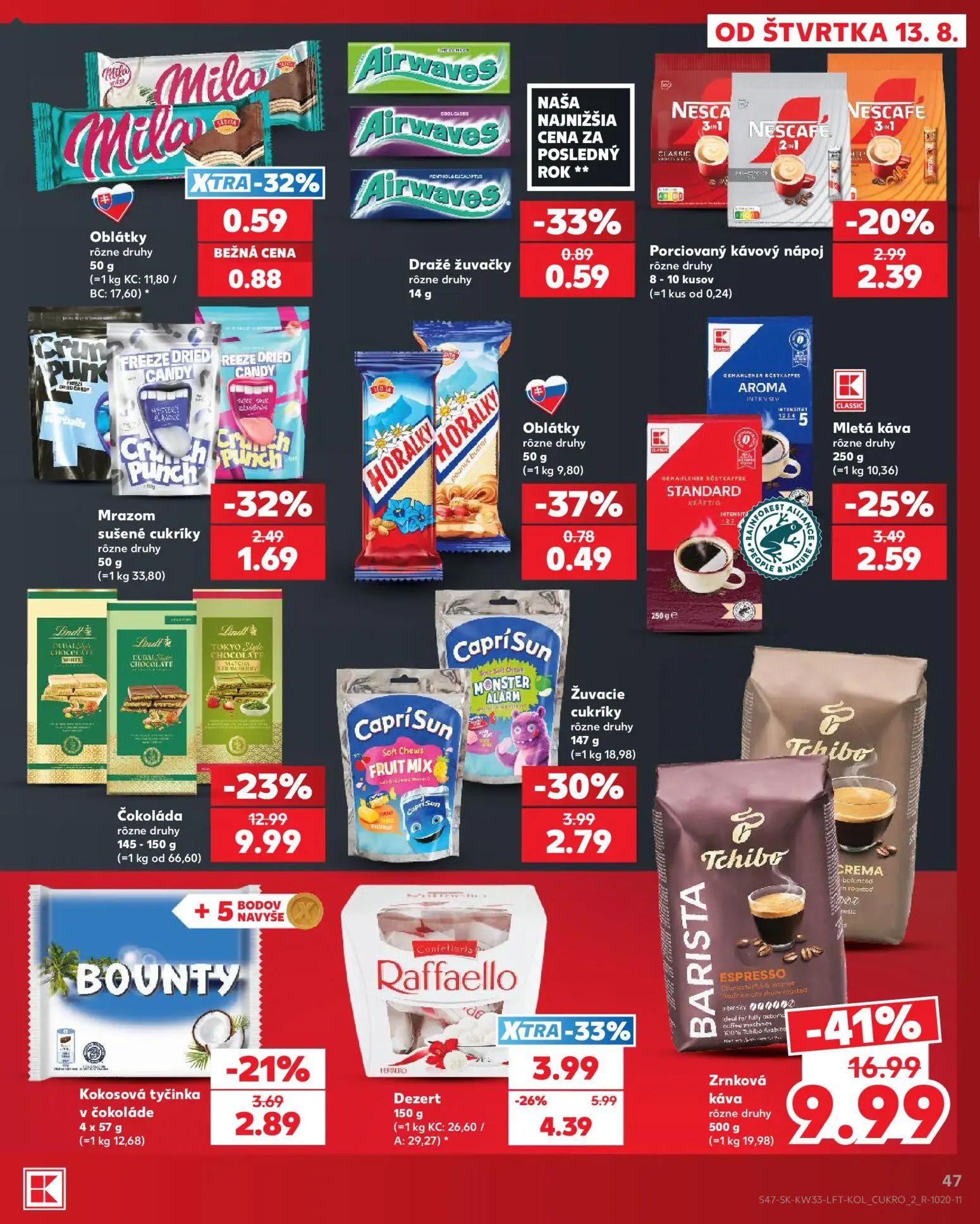Kaufland leták, strana 47 z 80 — Zrnková káva Tchibo, Čokoláda, Dezert Raffaello