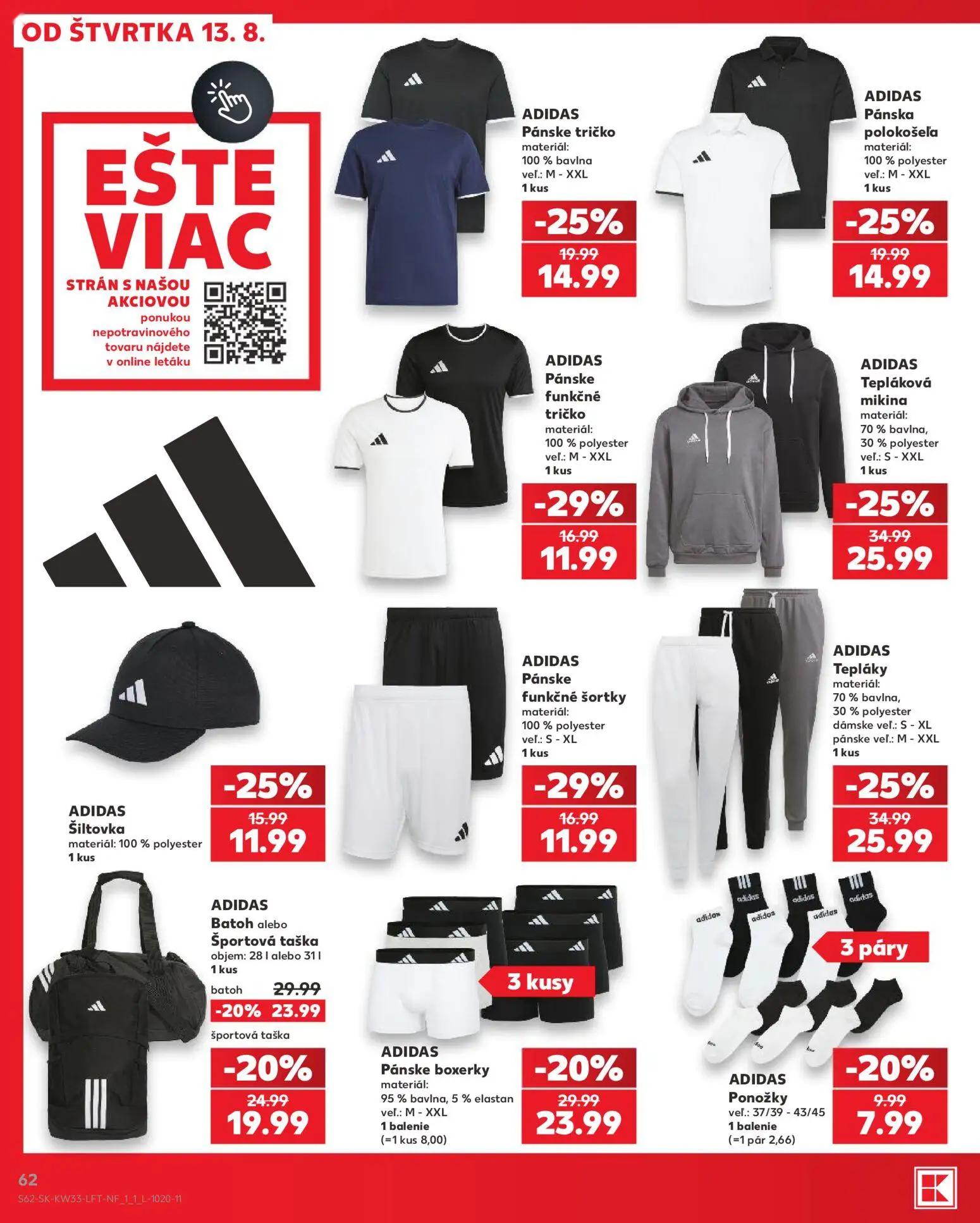 Kaufland leták, strana 62 z 80 — ADIDAS Tepláková mikina, ADIDAS Tepláky, ADIDAS Batoh