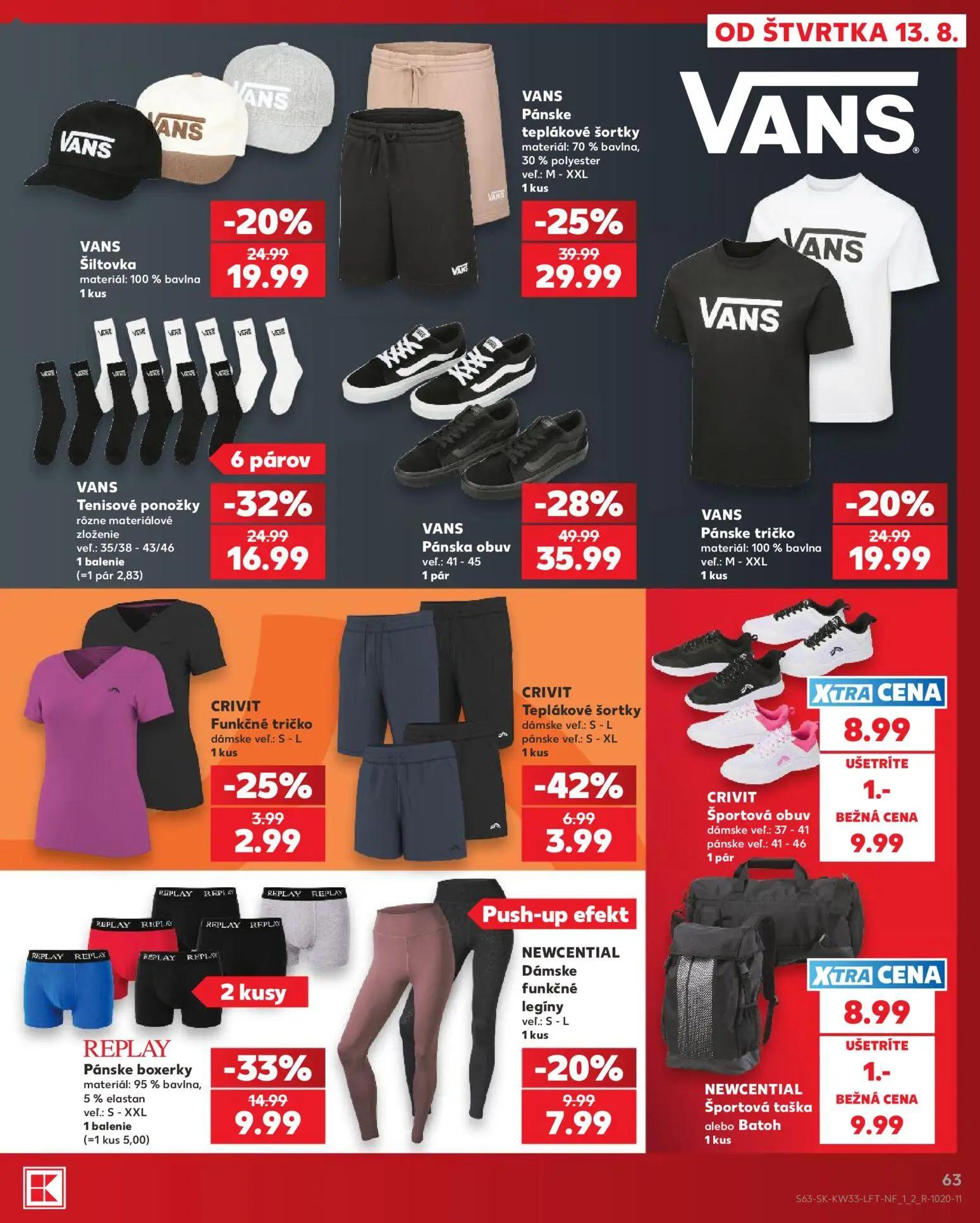 Kaufland leták, strana 63 z 80 — VANS Pánska obuv, VANS Pánske teplákové šortky, VANS Tenisové ponožky