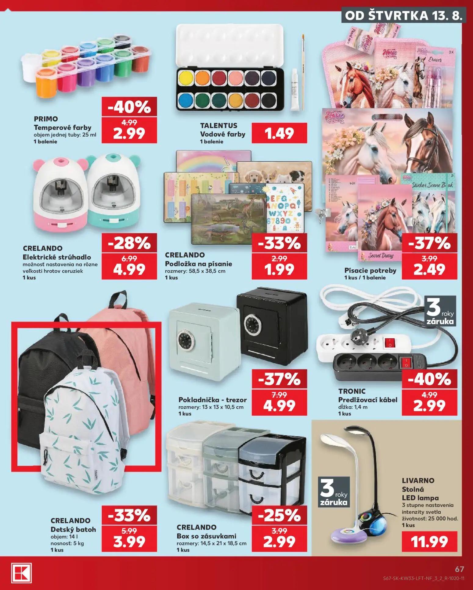 Kaufland leták, strana 67 z 80 — Pokladnička - trezor, Temperové farby, Elektrické strúhadlo