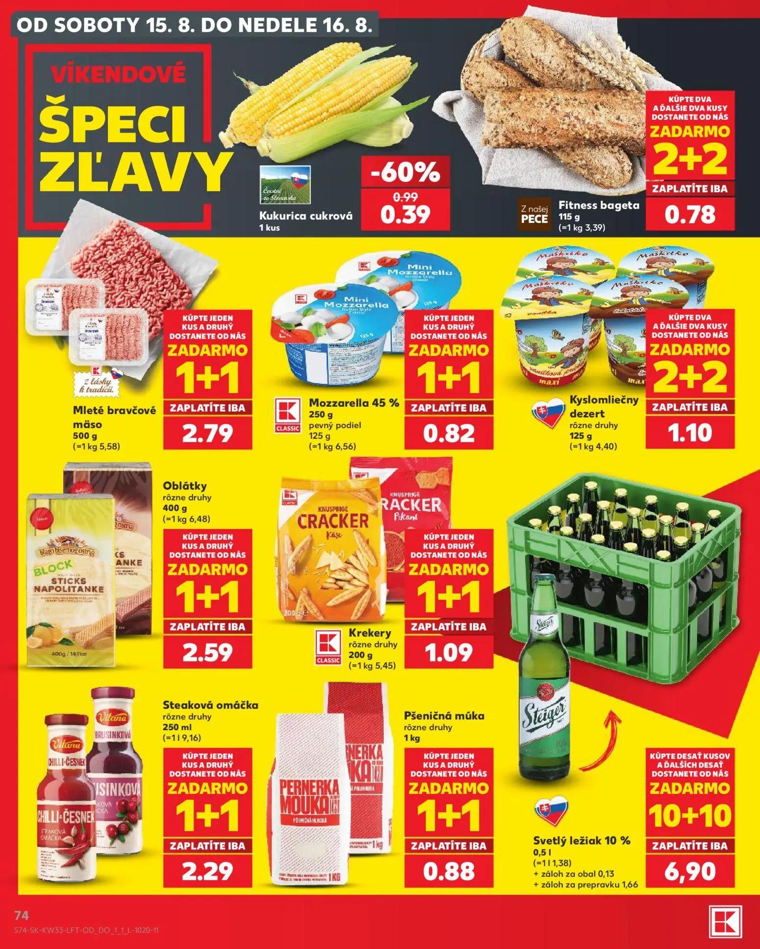 Kaufland leták, strana 74 z 80 — Kukurica cukrová, Fitness bageta, Oblátky