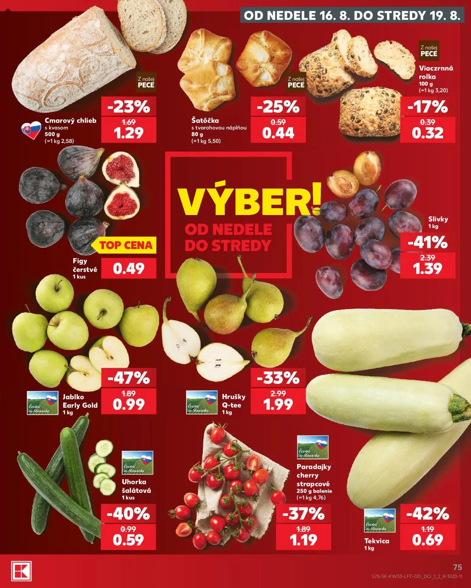 Kaufland leták, strana 75 z 80 — Slivky, Hrušky Q-tee, Jablko Early Gold