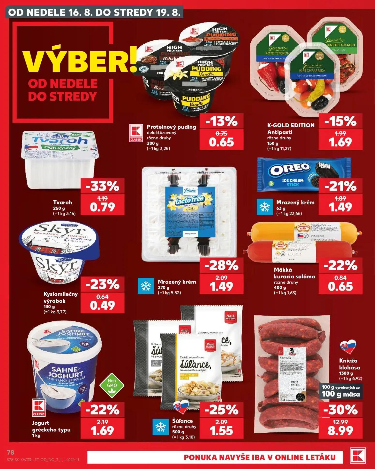 Kaufland leták, strana 78 z 80 — Knieža klobása, Mrazený krém, Mrazený krém