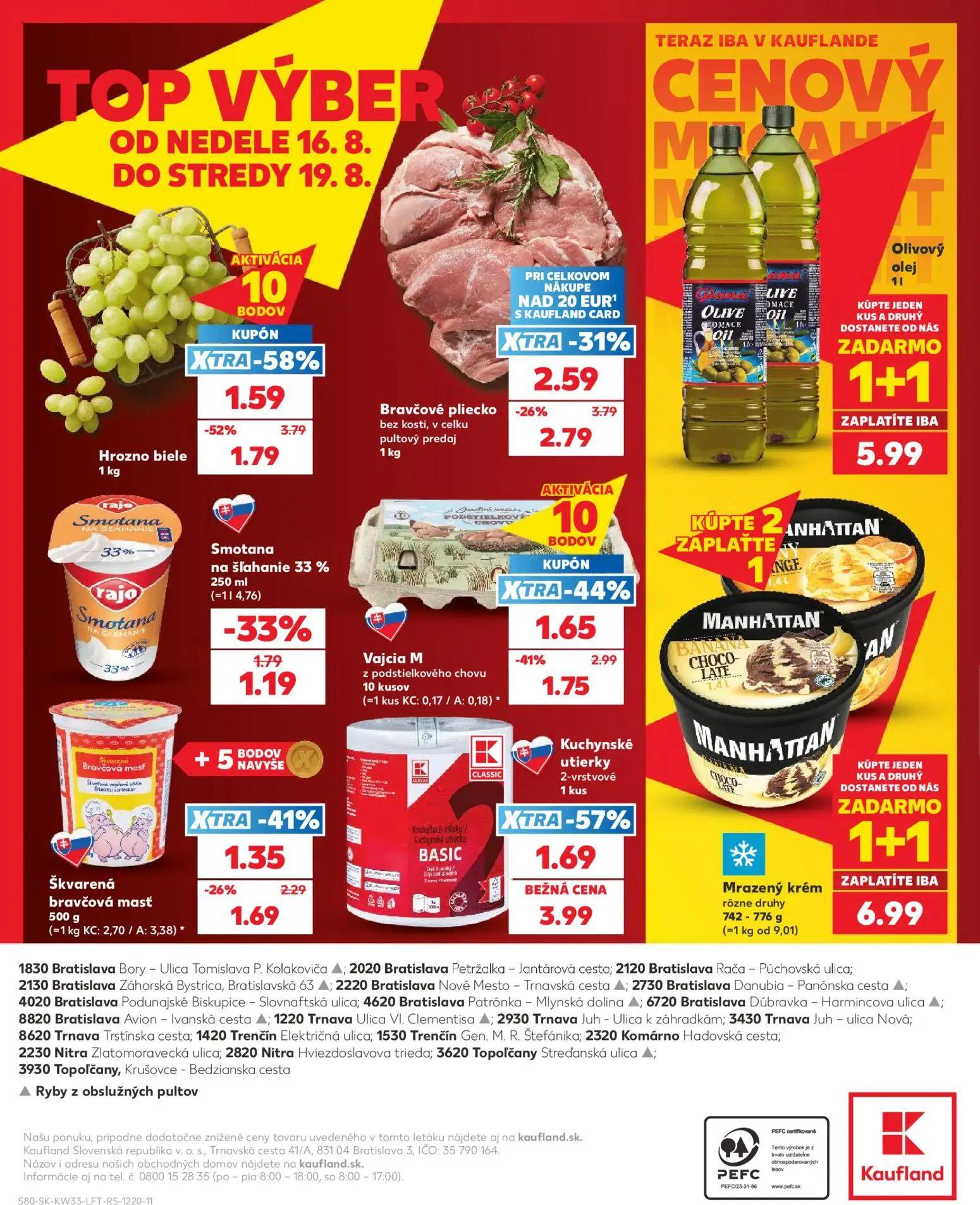 Kaufland leták, strana 80 z 80 — Hrozno biele, Mrazený krém Manhattan