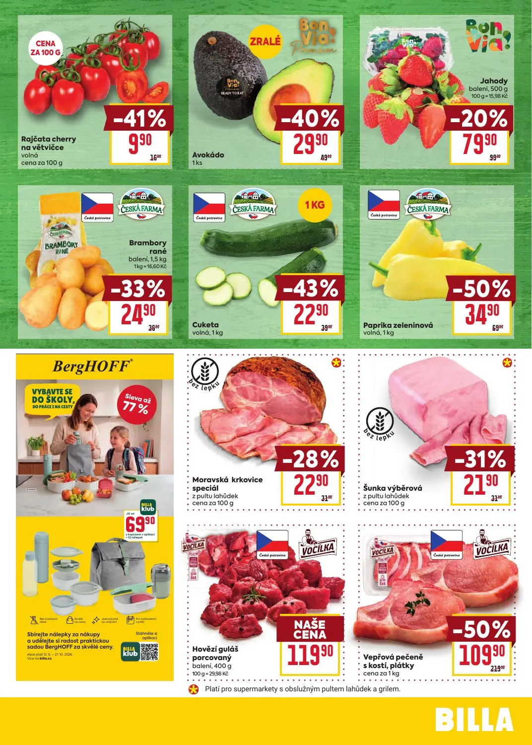 Billa leták, strana 3 z 8 — Vepřová pečeně s kostí, plátky, Paprika zeleninová, Avokádo
