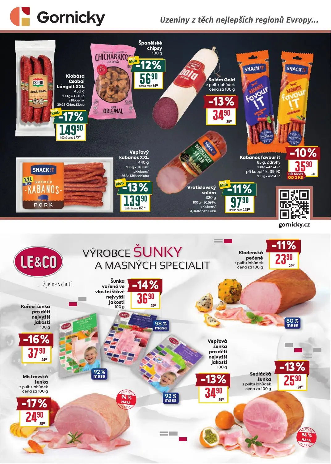 Billa leták, strana 4 z 30 — Klobása Csabai Lángolt XXL, Vepřový kabanos XXL, Vratislavský salám