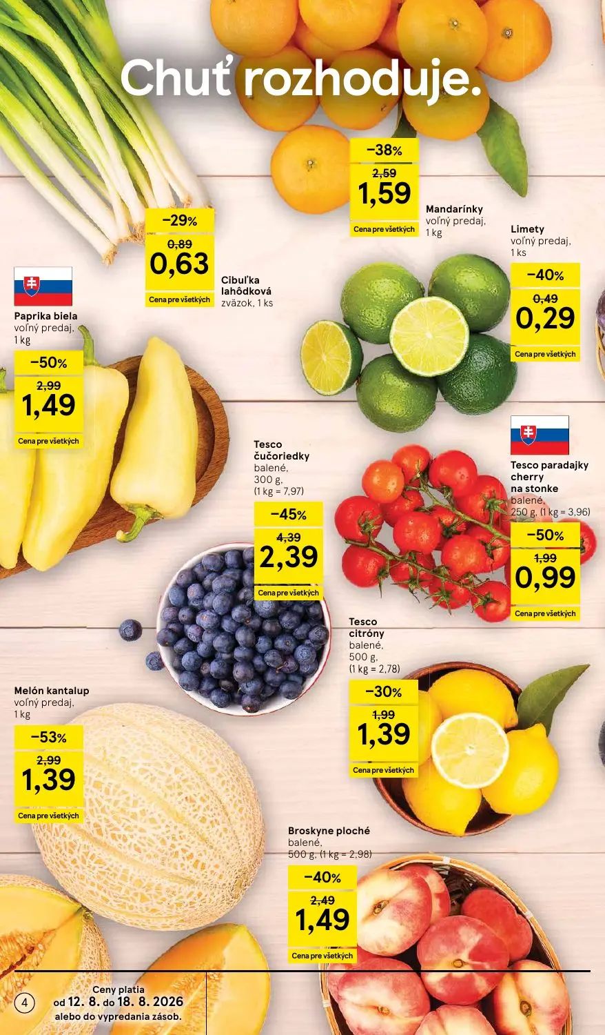 Tesco Supermarket leták, strana 4 z 34 — Tesco čučoriedky, Melón kantalup, Paprika biela